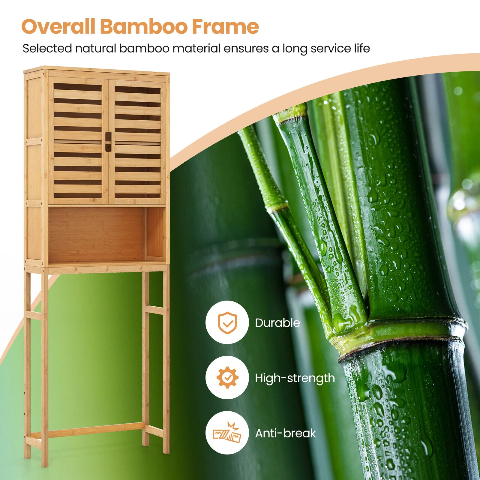 Bamboo Over Toilet Storage Cabinet, Adjustable Shelf, Natural - Image 10
