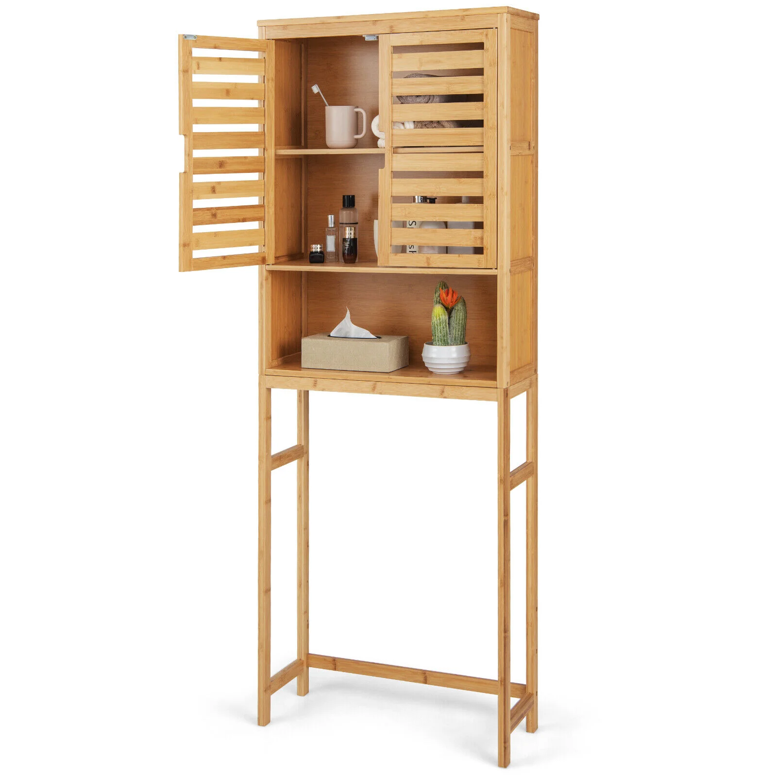 Bamboo Over Toilet Storage Cabinet, Adjustable Shelf, Natural - Image 5