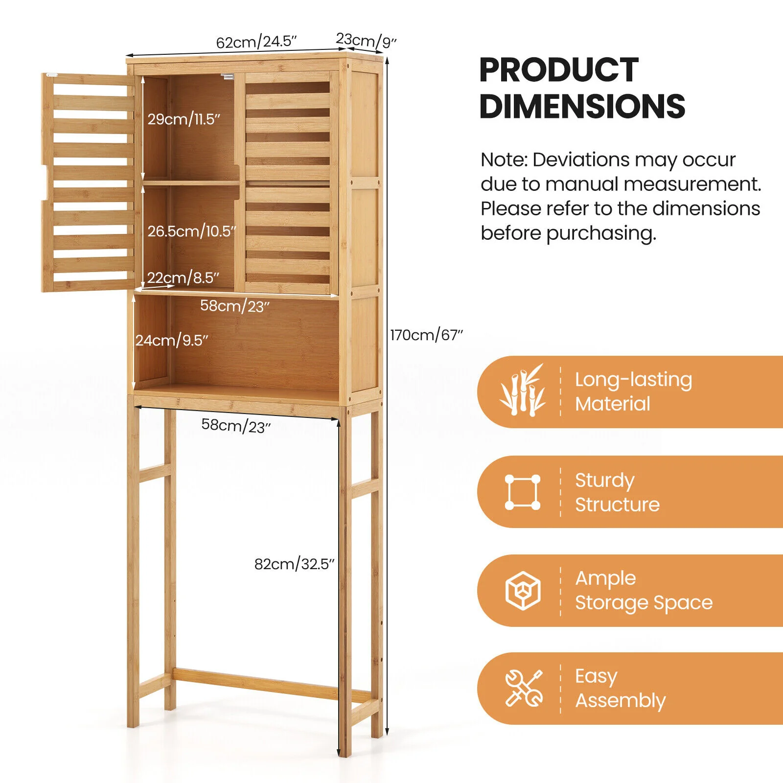 Bamboo Over Toilet Storage Cabinet, Adjustable Shelf, Natural - Image 6