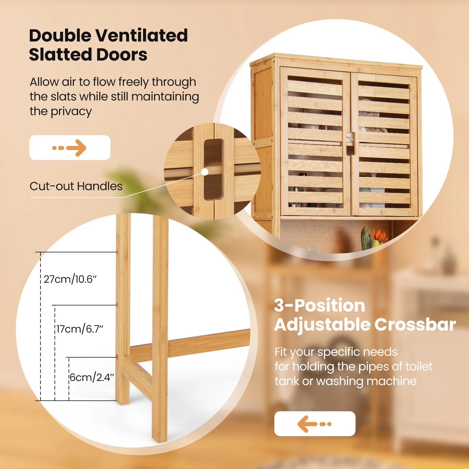 Bamboo Over Toilet Storage Cabinet, Adjustable Shelf, Natural - Image 7