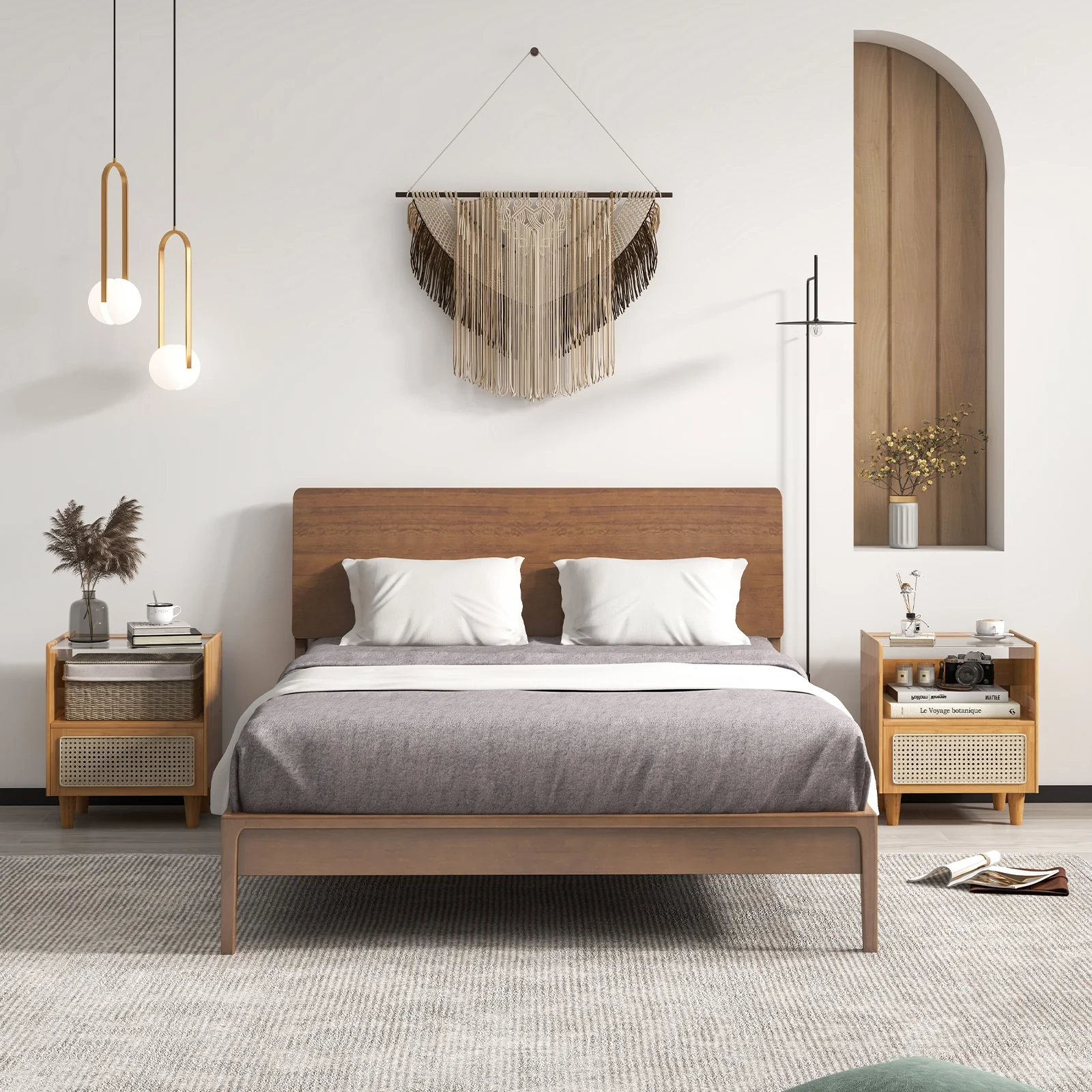 Bamboo Rattan Nightstand With Drawer, Solid Wood Legs, Natural - Image 7