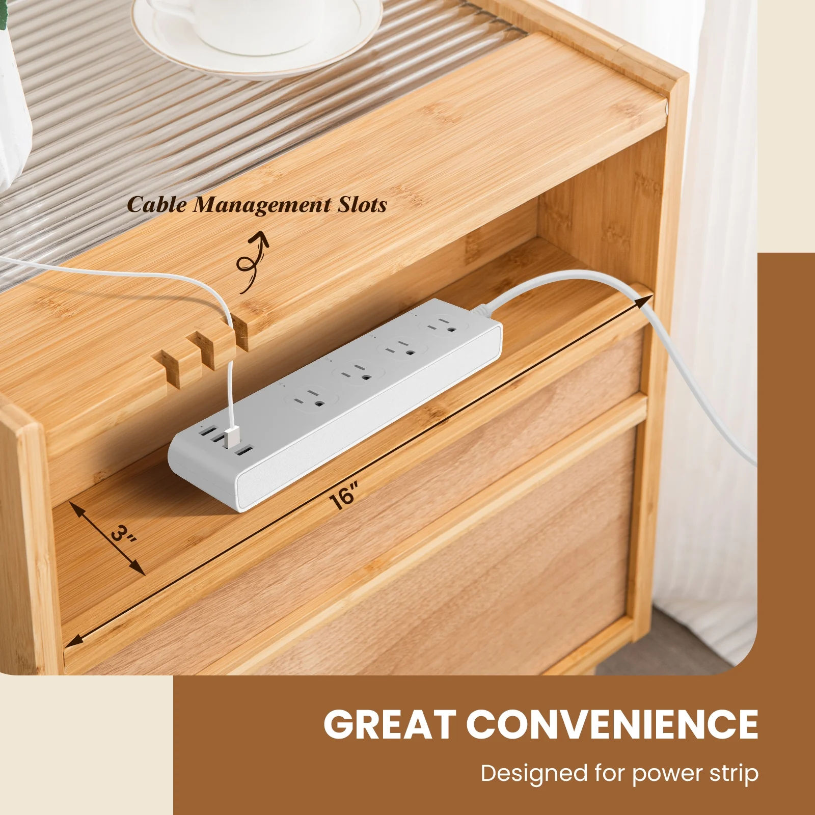 Bamboo Rattan Nightstand With Drawer, Solid Wood Legs, Natural - Image 9