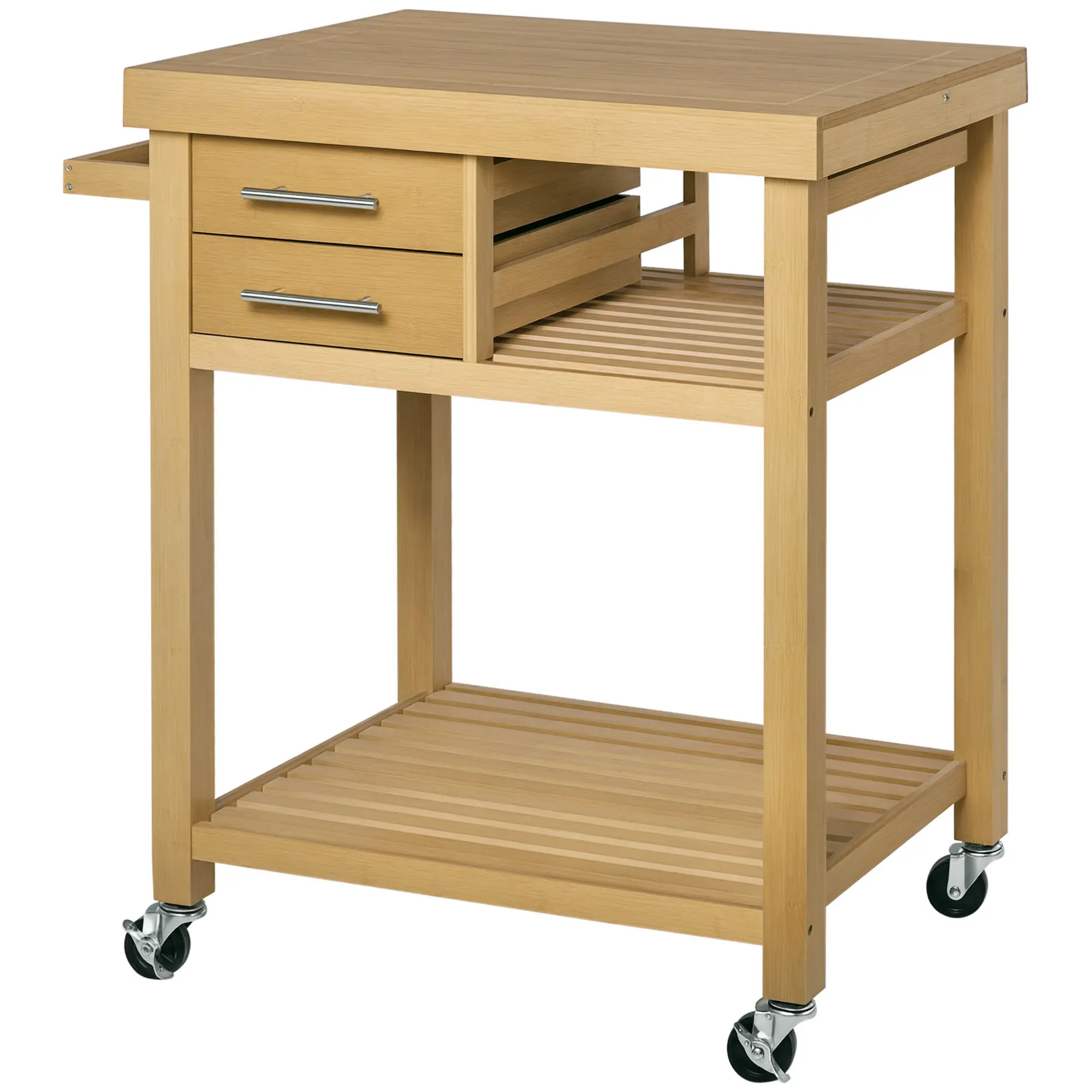 Bamboo Rolling Kitchen Island, Drawers, Shelves