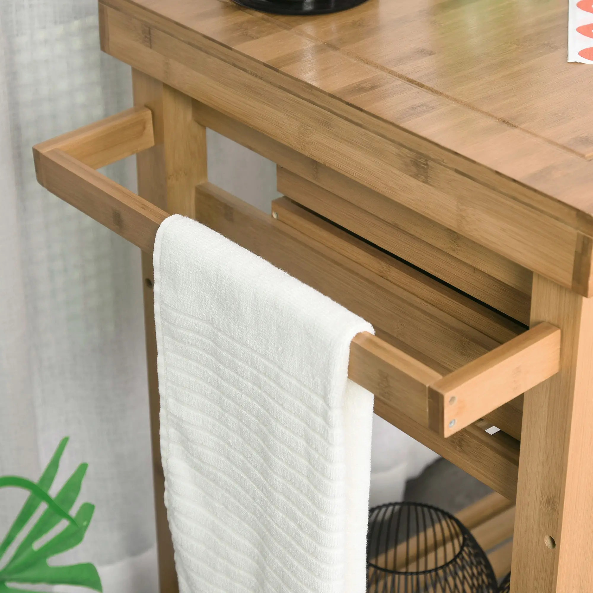 Bamboo Rolling Kitchen Island, Drawers, Shelves - Image 10