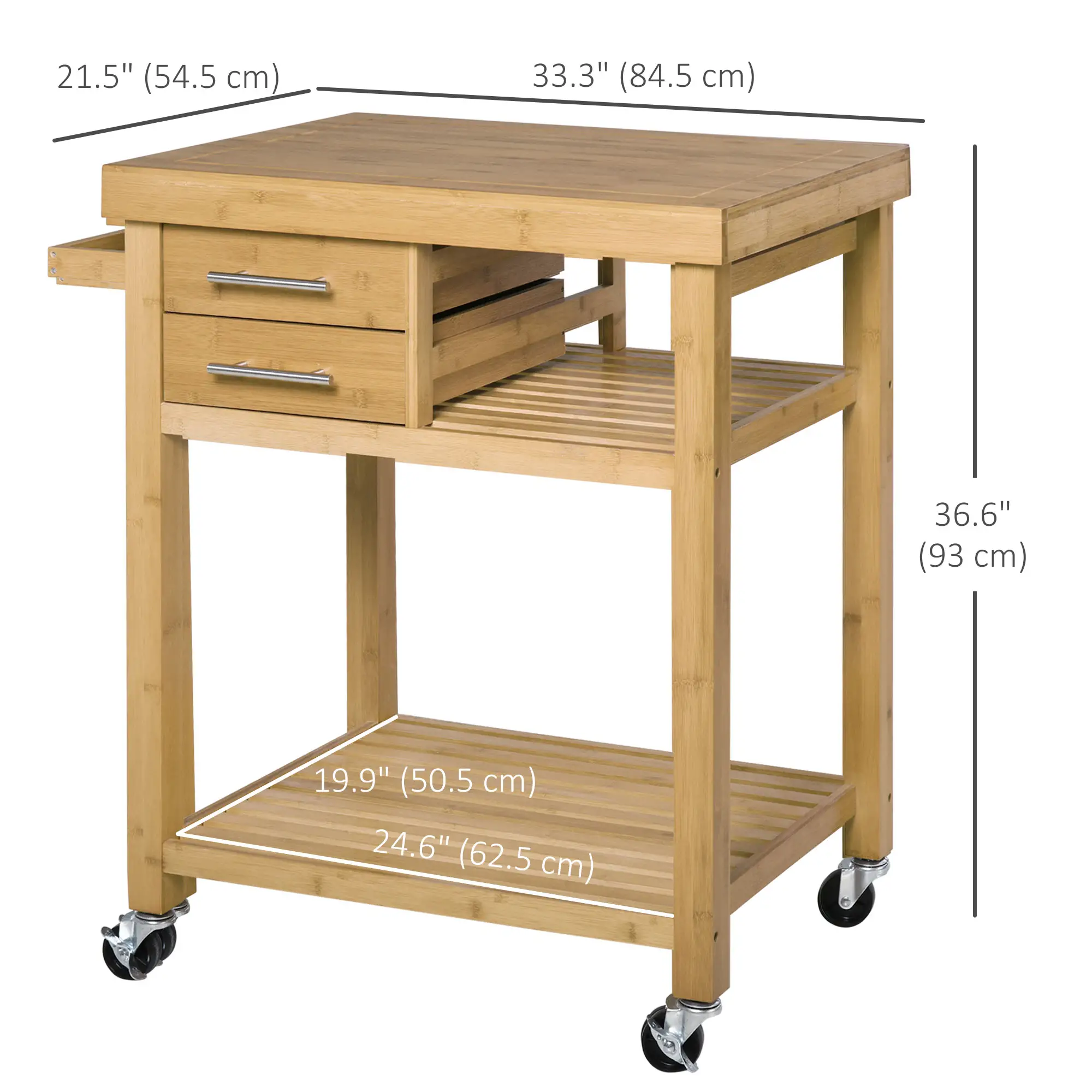 Bamboo Rolling Kitchen Island, Drawers, Shelves - Image 3