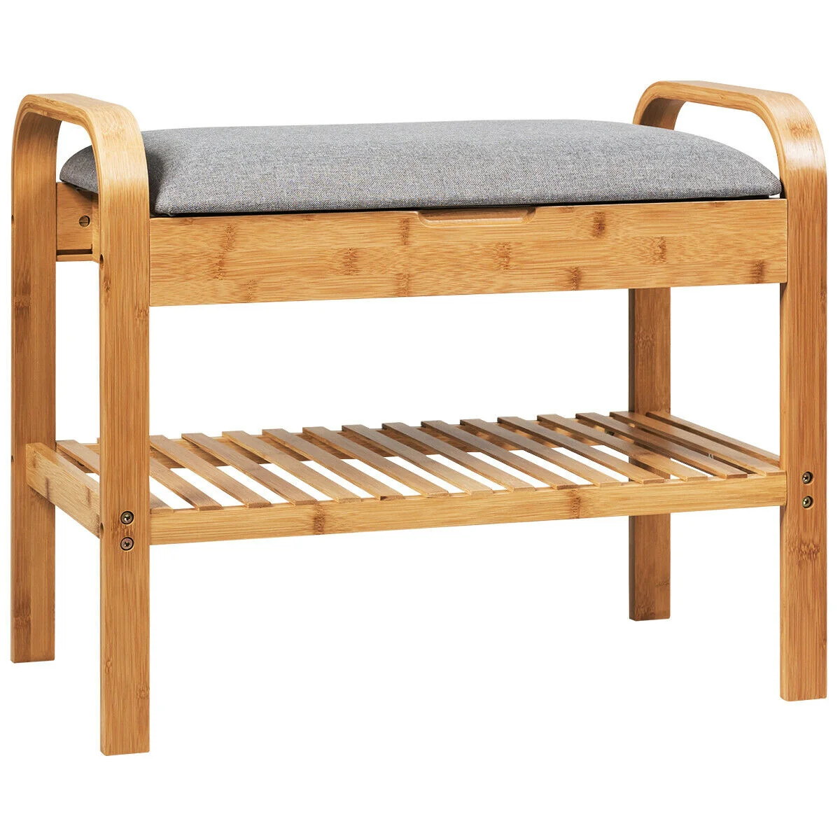 Bamboo Shoe Rack Bench With Storage Shelf, Natural - Image 4