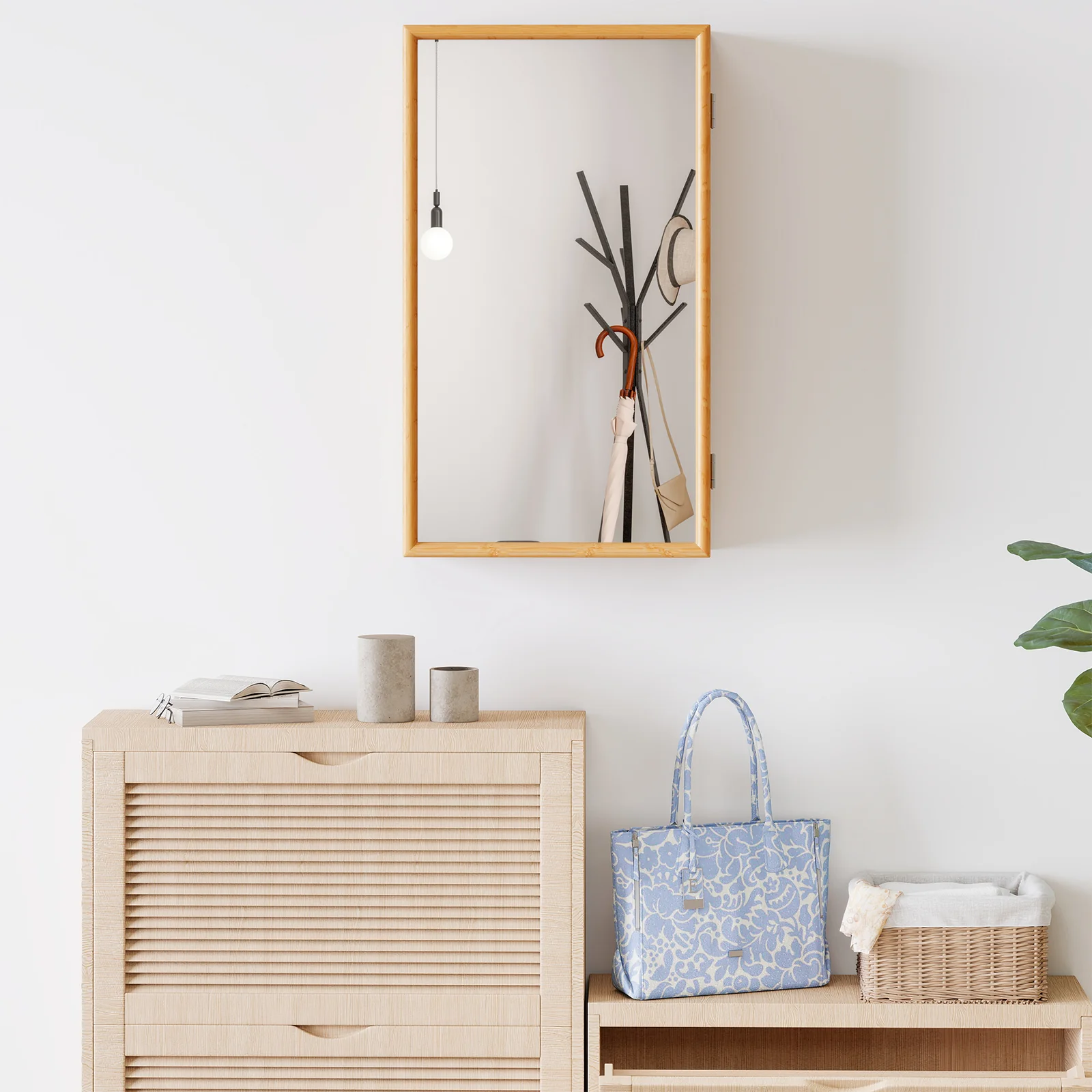 Bamboo Small Medicine Cabinet with Mirror Door and Removable Shelves, Natural - Image 3