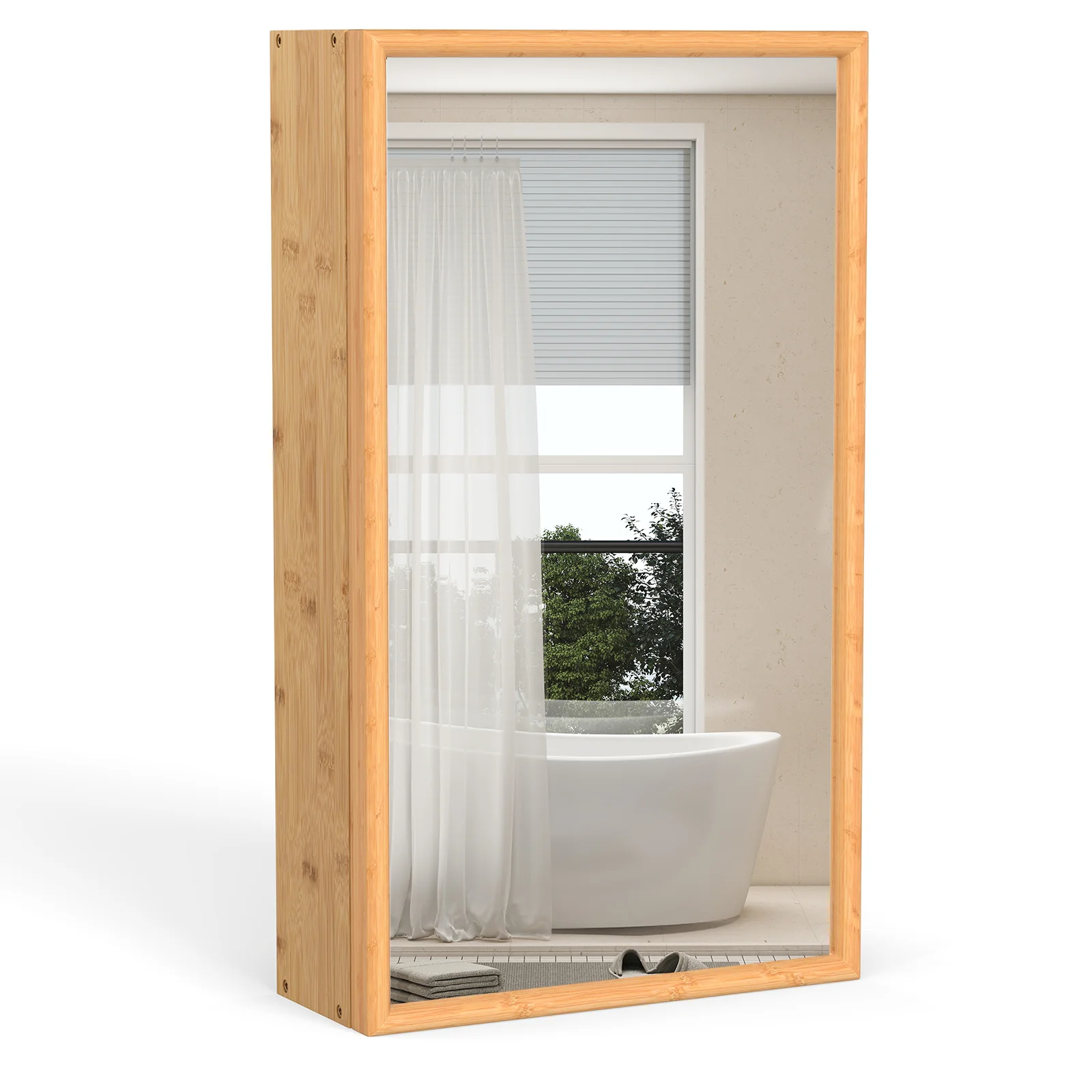 Bamboo Small Medicine Cabinet with Mirror Door and Removable Shelves, Natural - Image 4