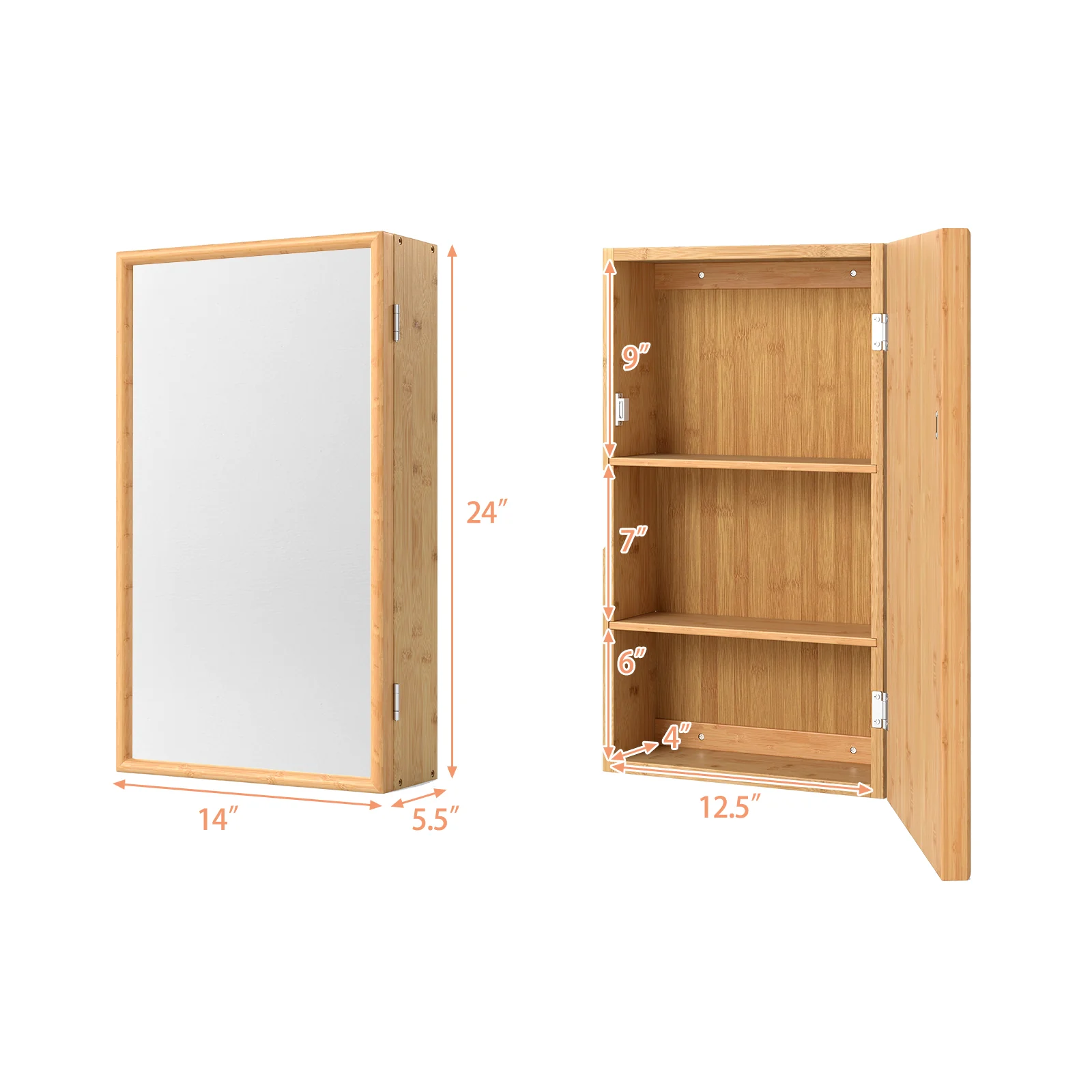 Bamboo Small Medicine Cabinet with Mirror Door and Removable Shelves, Natural - Image 6