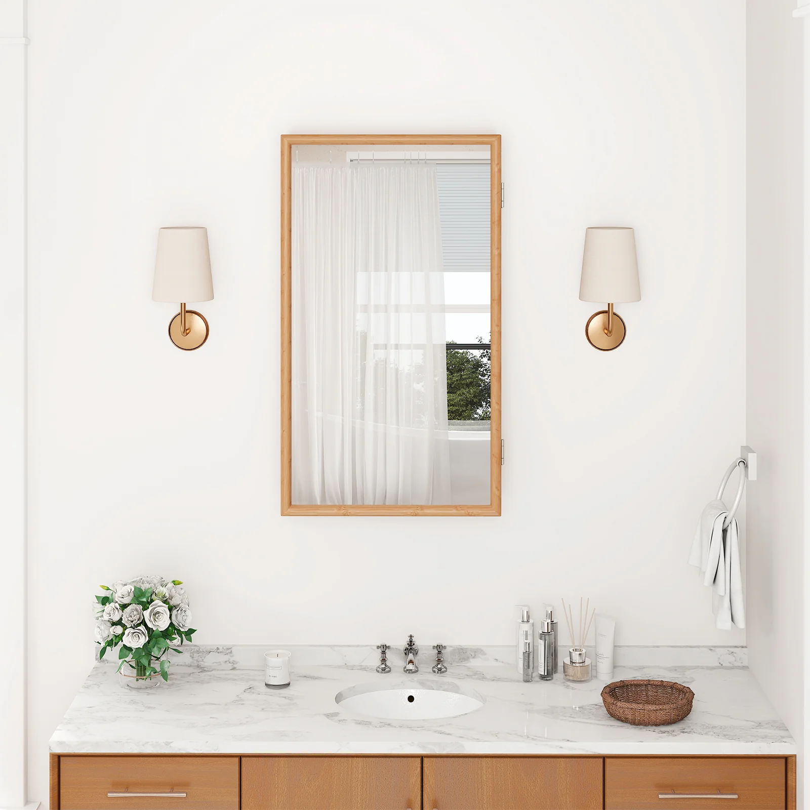 Bamboo Small Medicine Cabinet with Mirror Door and Removable Shelves, Natural - Image 7