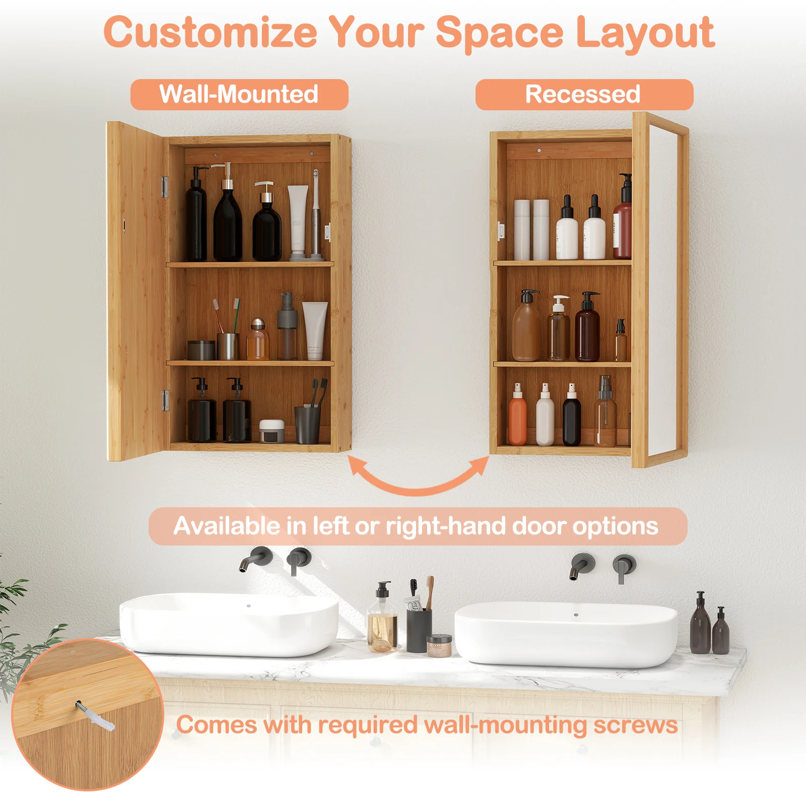Bamboo Small Medicine Cabinet with Mirror Door and Removable Shelves, Natural - Image 8