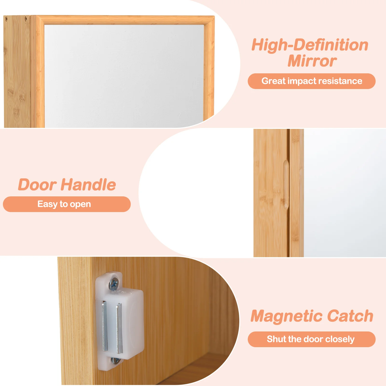 Bamboo Small Medicine Cabinet with Mirror Door and Removable Shelves, Natural - Image 9