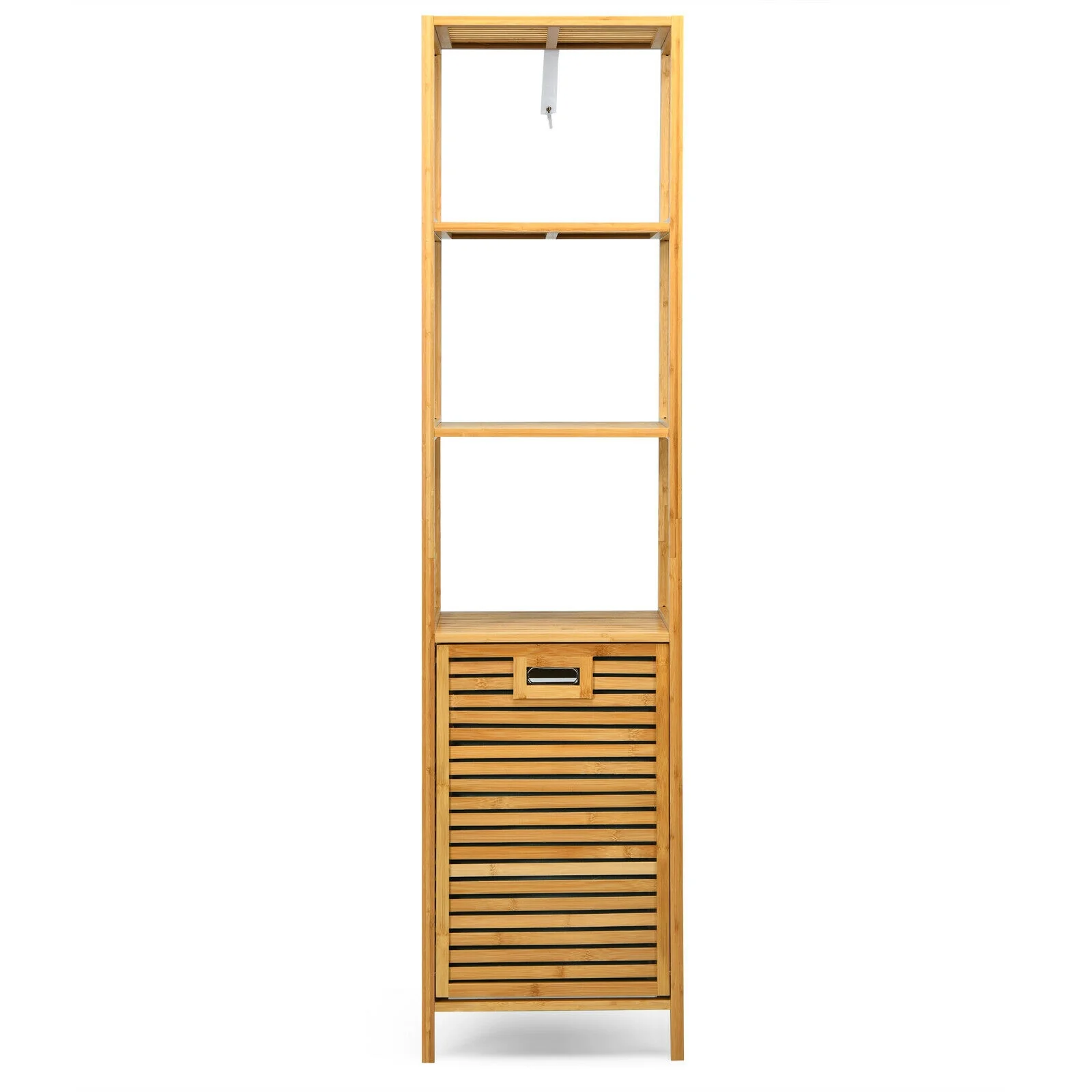 Bamboo Tower Hamper Organizer with 3-Tier Storage Shelves, Natural - Image 5