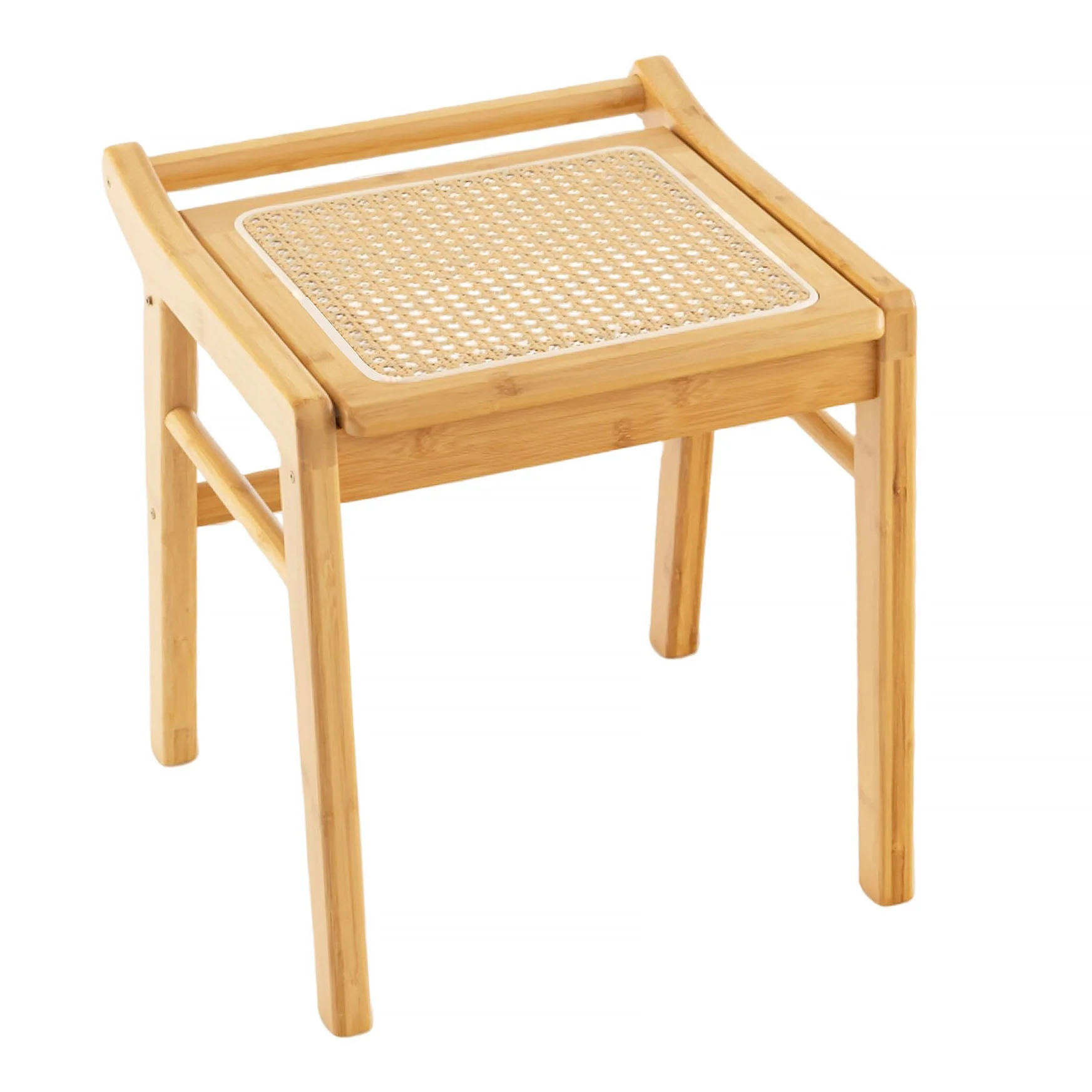 Bamboo Vanity Stool With Rattan Top, Natural - Image 4