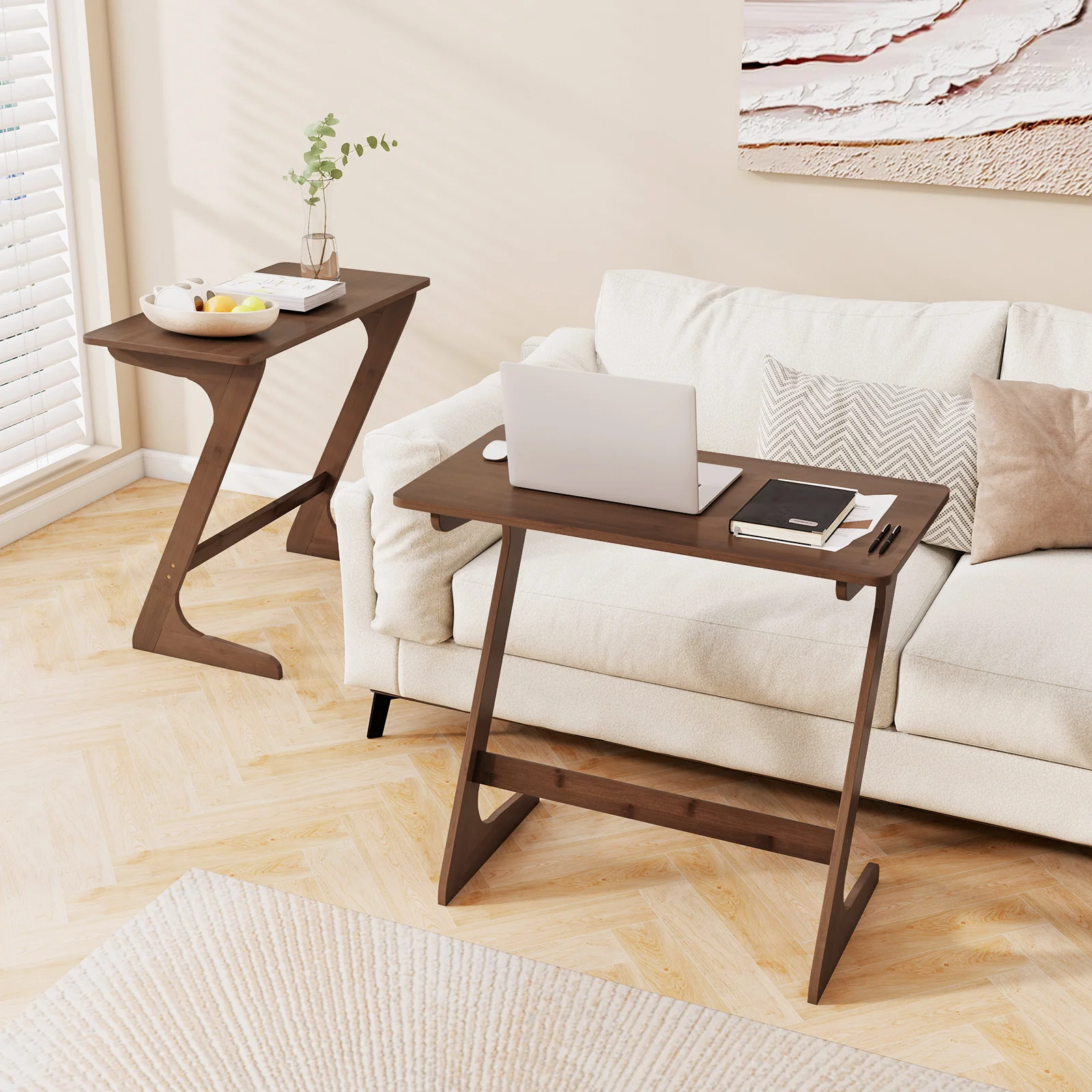Bamboo Z-Shaped Sofa Side Table, Spacious Tabletop - Image 7