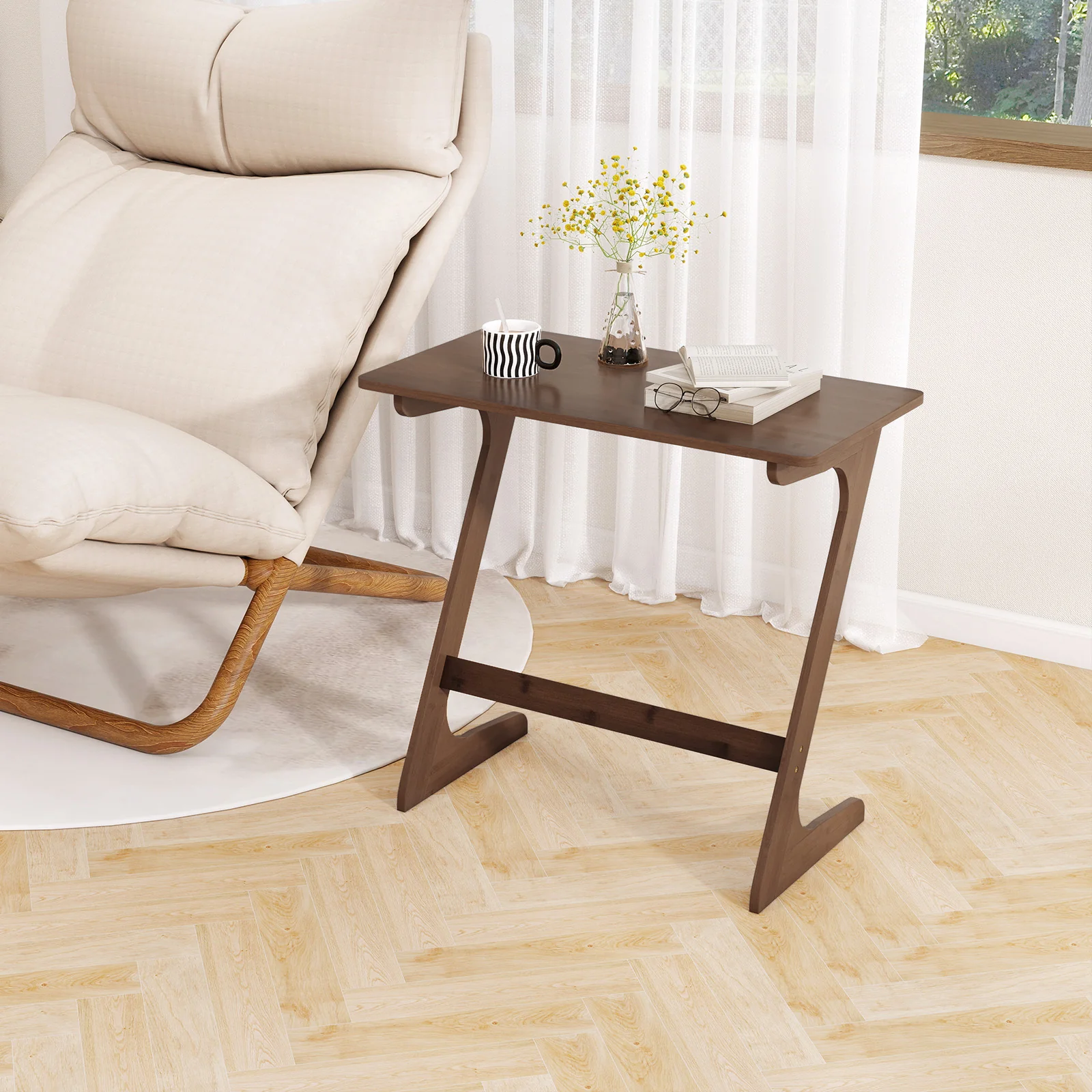 Bamboo Z-Shaped Sofa Side Table, Spacious Tabletop - Image 8