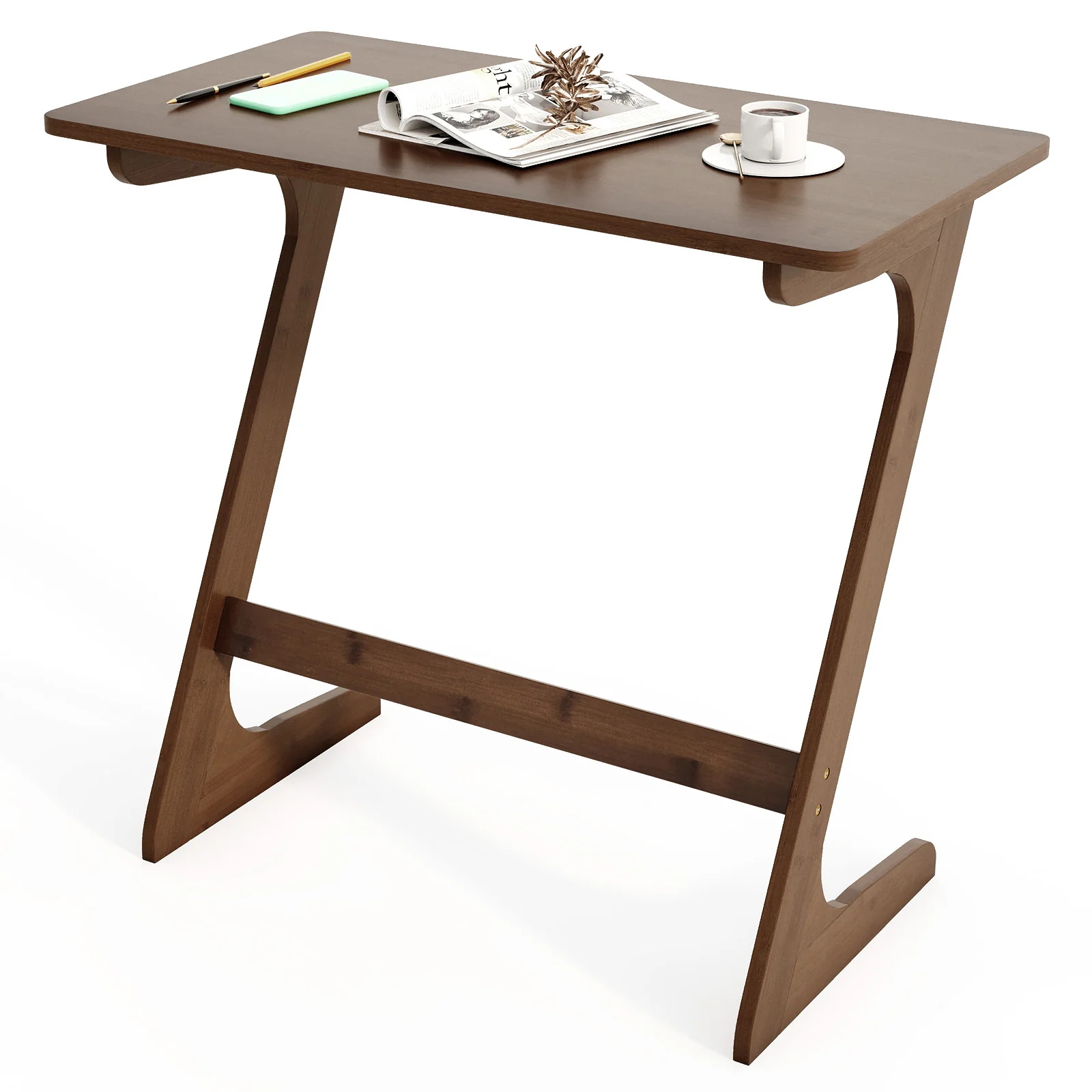 Bamboo Z-Shaped Sofa Side Table, Spacious Tabletop - Image 9