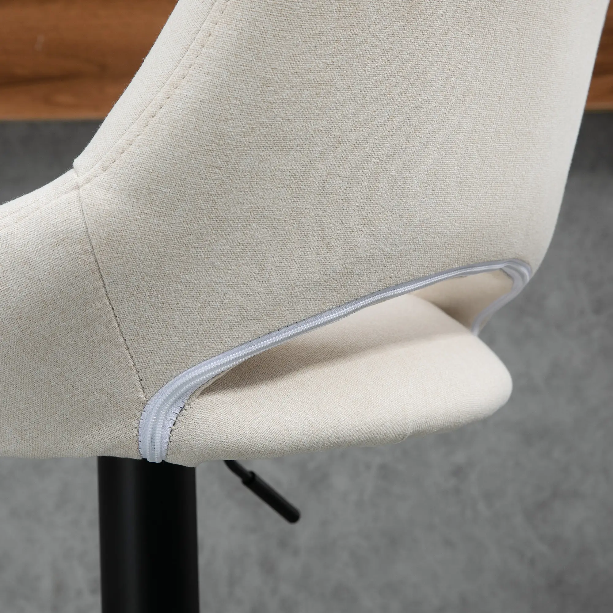 Bar Stools Set of 2, Swivel Counter Height Barstools with Adjustable Height, Linen Upholstered Bar Chairs with Round Metal Base and Footrest, Cream - Image 10