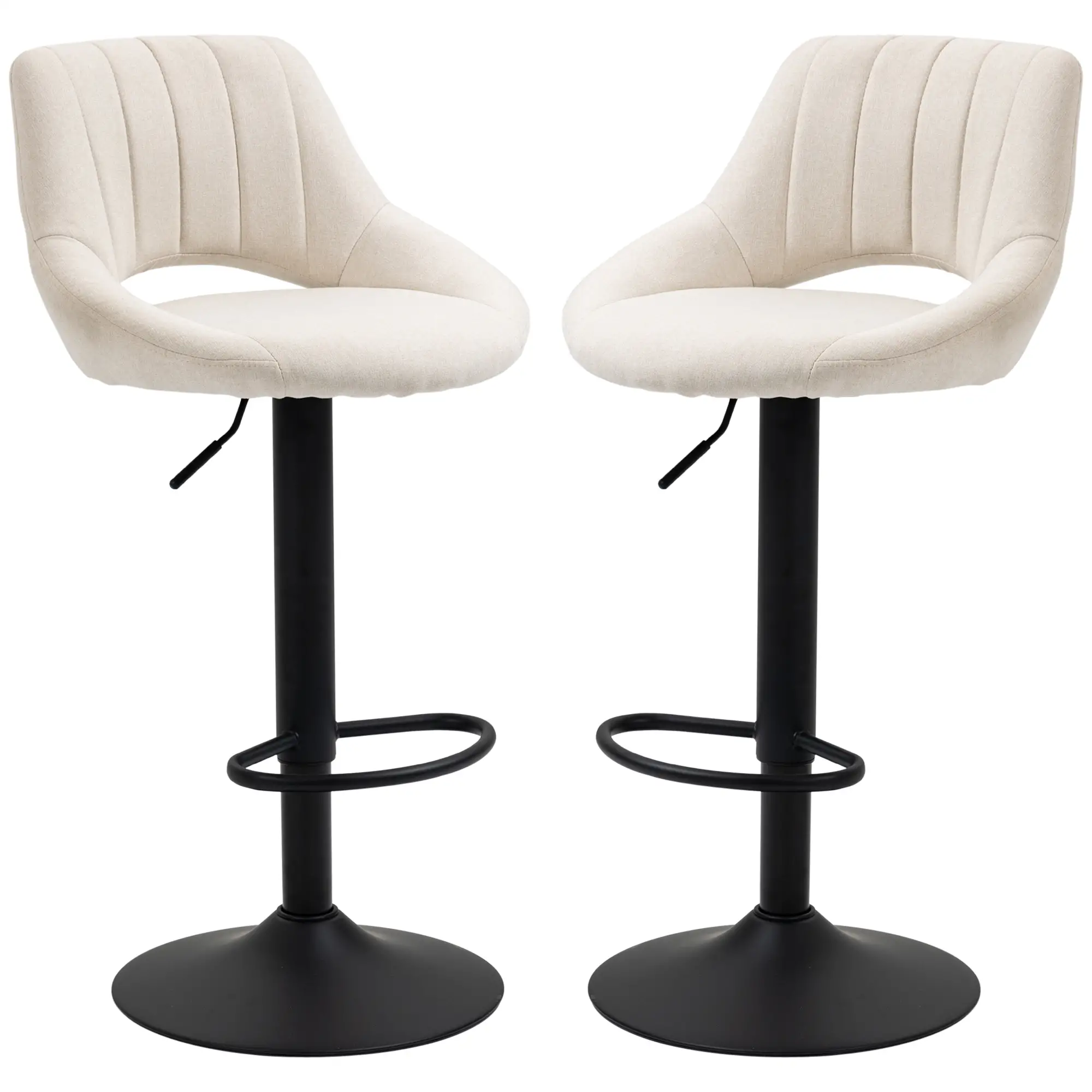 Bar Stools Set of 2, Swivel Counter Height Barstools with Adjustable Height, Linen Upholstered Bar Chairs with Round Metal Base and Footrest, Cream - Image 11