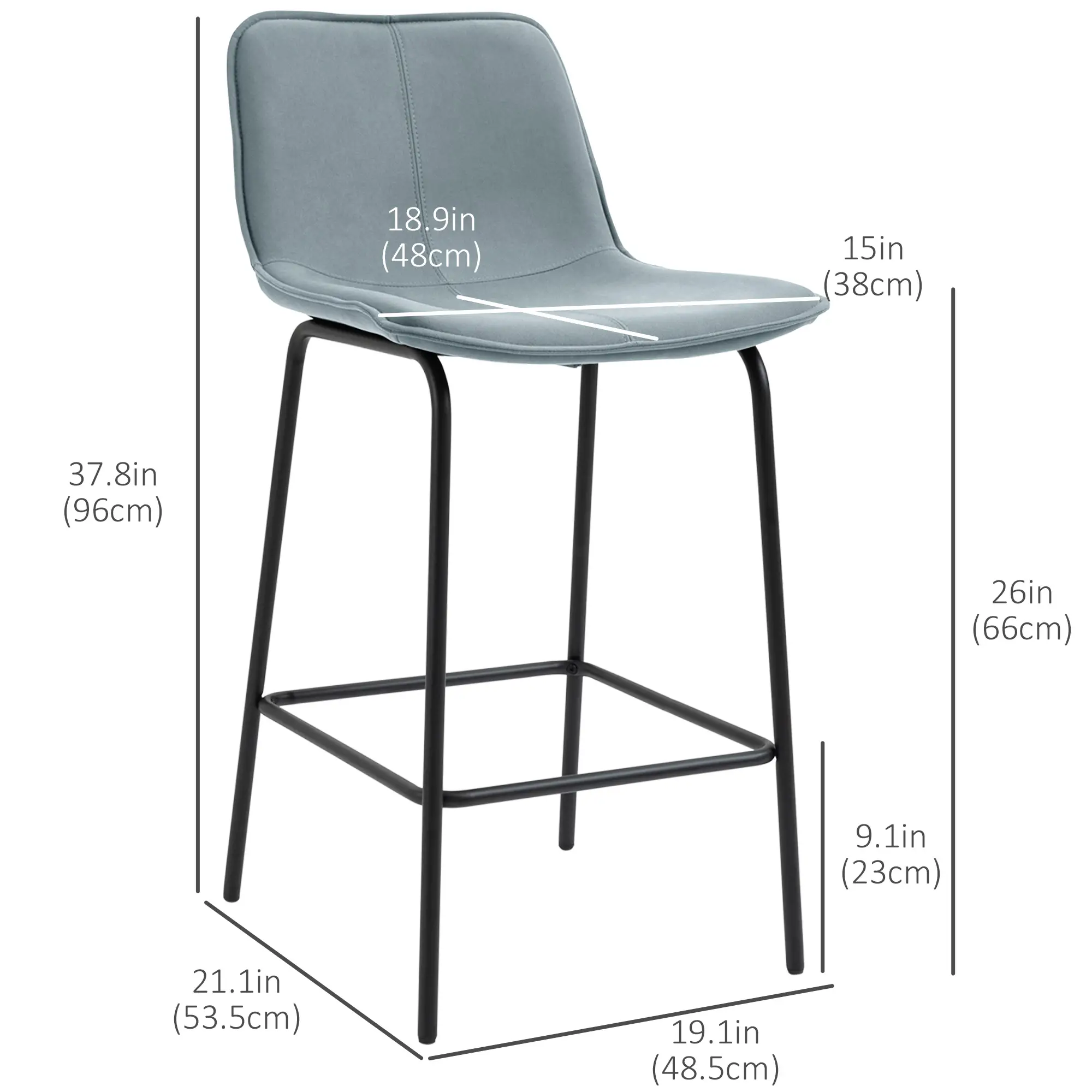 Bar Stools Set of 2, Upholstered Counter Height Bar Chairs, Kitchen Stools with Steel Legs - Image 3