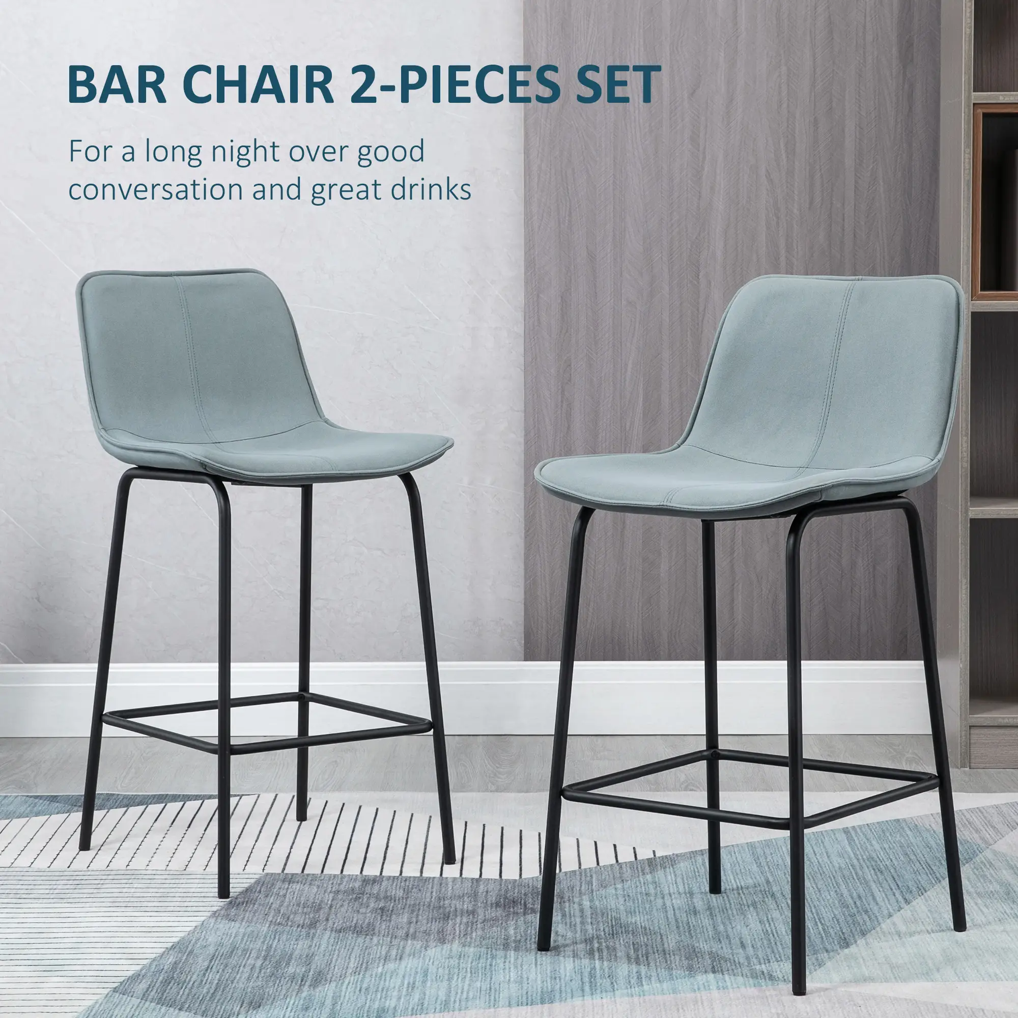 Bar Stools Set of 2, Upholstered Counter Height Bar Chairs, Kitchen Stools with Steel Legs - Image 4