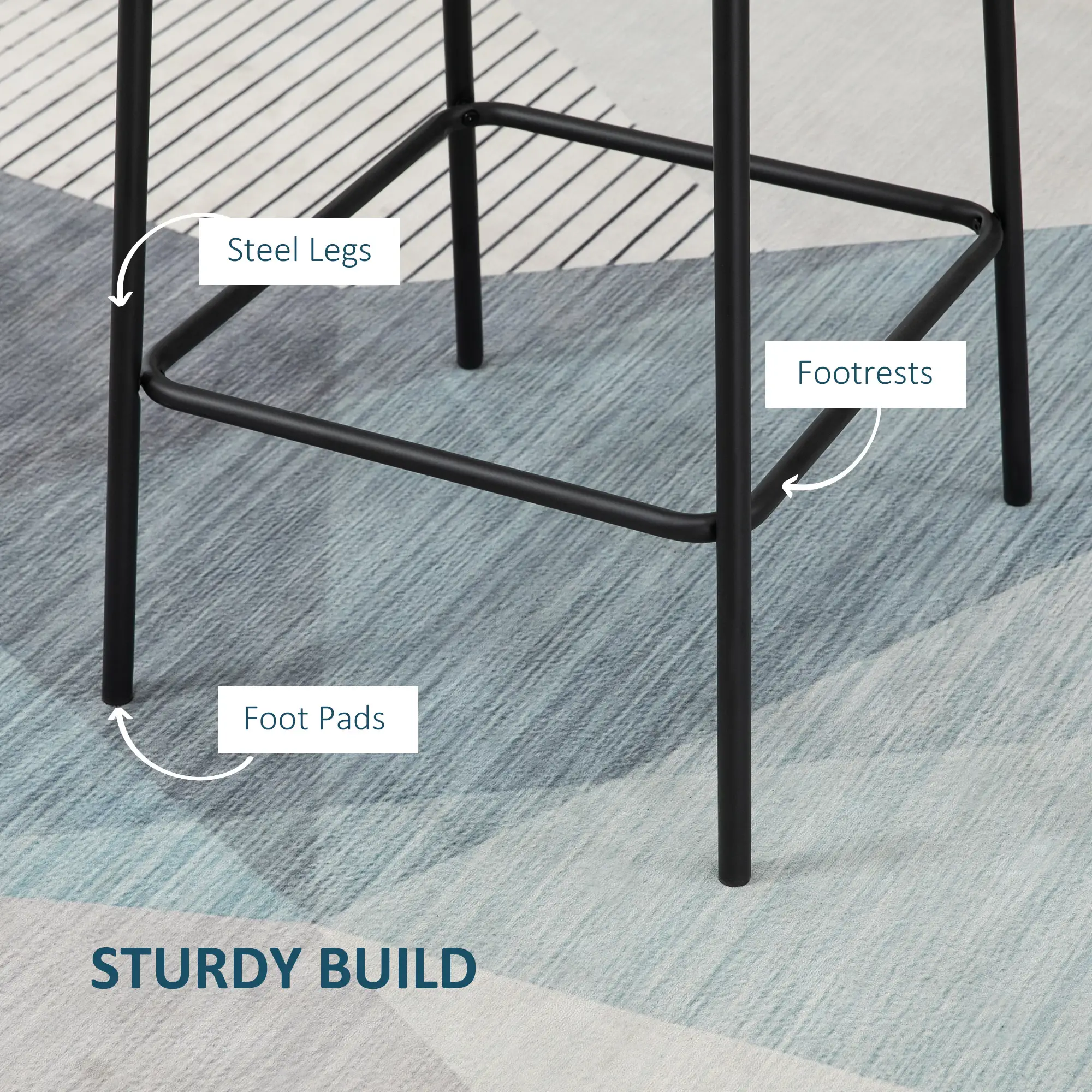 Bar Stools Set of 2, Upholstered Counter Height Bar Chairs, Kitchen Stools with Steel Legs - Image 6