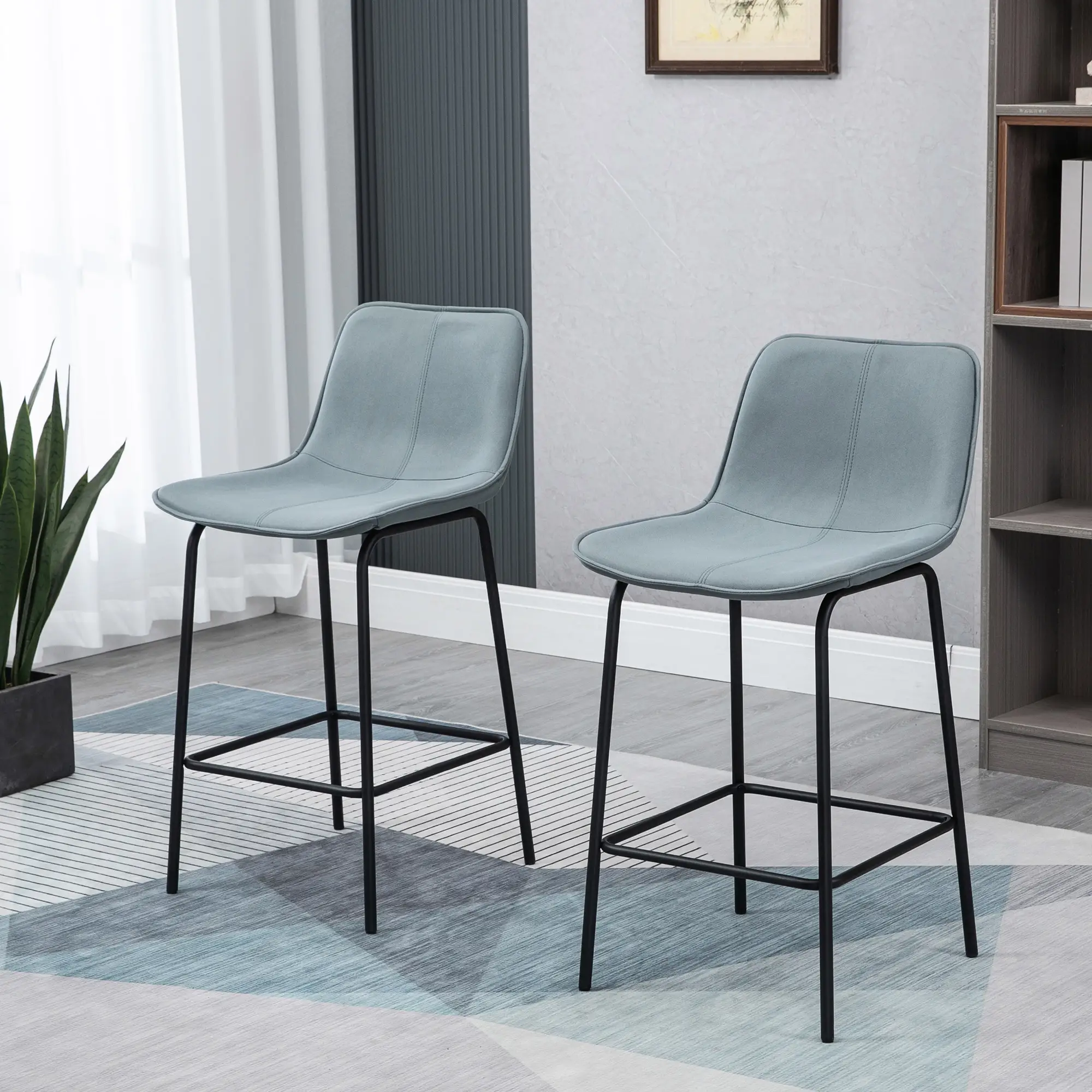 Bar Stools Set of 2, Upholstered Counter Height Bar Chairs, Kitchen Stools with Steel Legs - Image 8