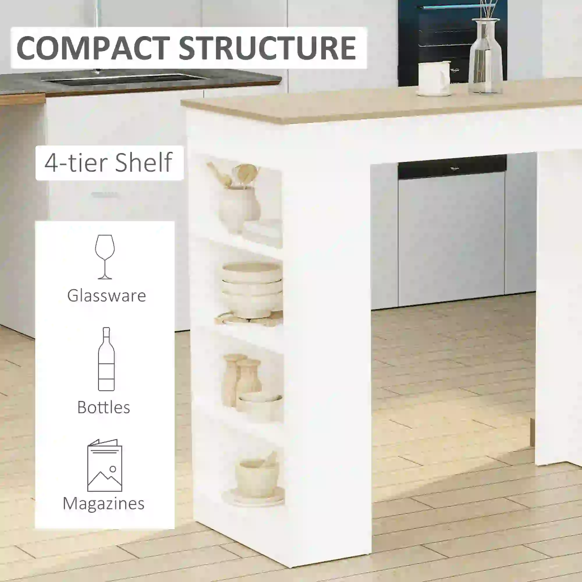 Bar Table, High Top Pub Table with 4 Shelves, Modern Bar Height, Natural - Image 4