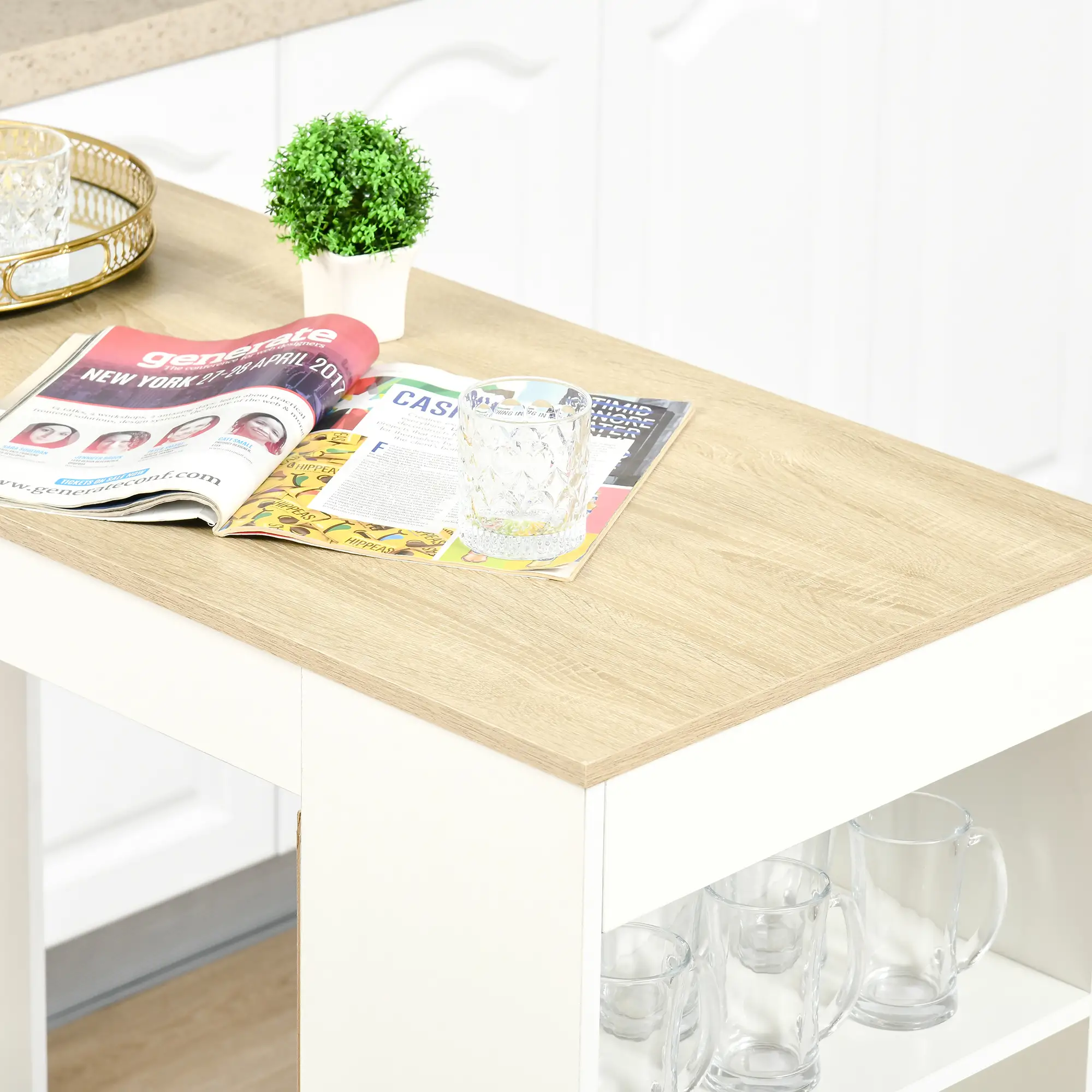 Bar Table, High Top Pub Table with 4 Shelves, Modern Bar Height, Natural - Image 9