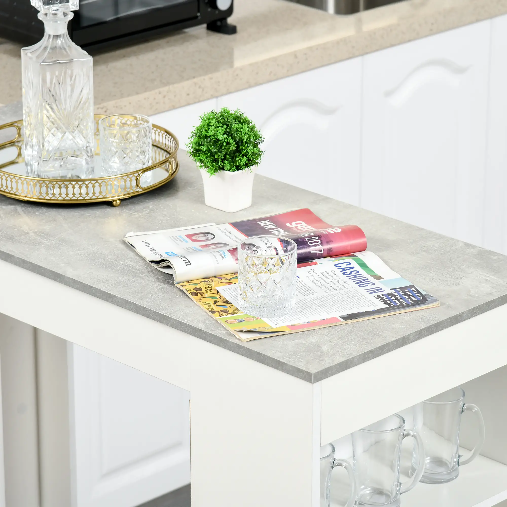 Bar Table, High Top Pub Table with 4 Shelves, Modern, Grey - Image 6