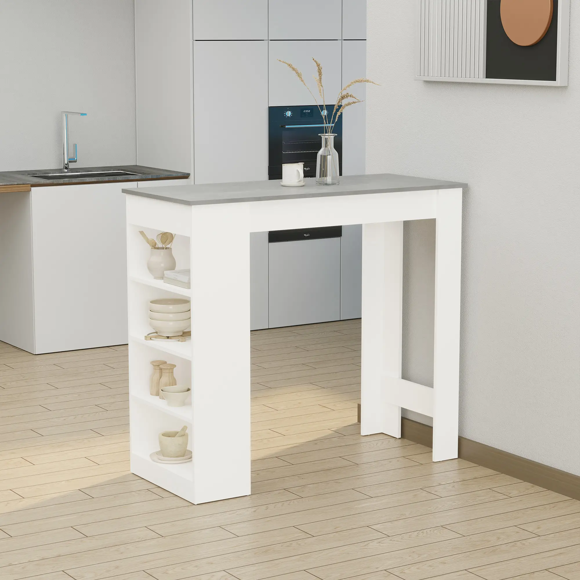 Bar Table, High Top Pub Table with 4 Shelves, Modern, Grey - Image 8