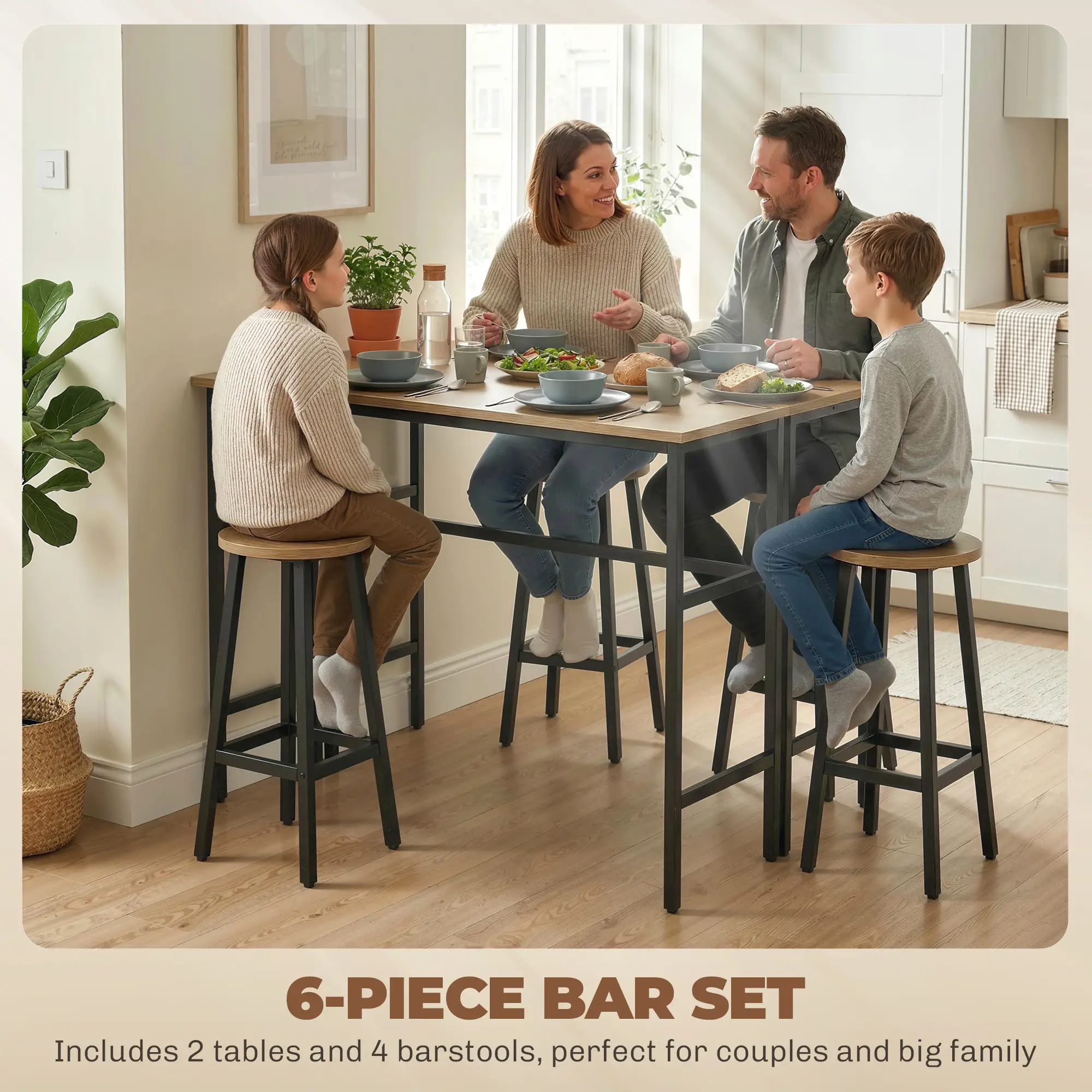 Bar Table Set of 6, Grey-Brown - Image 4