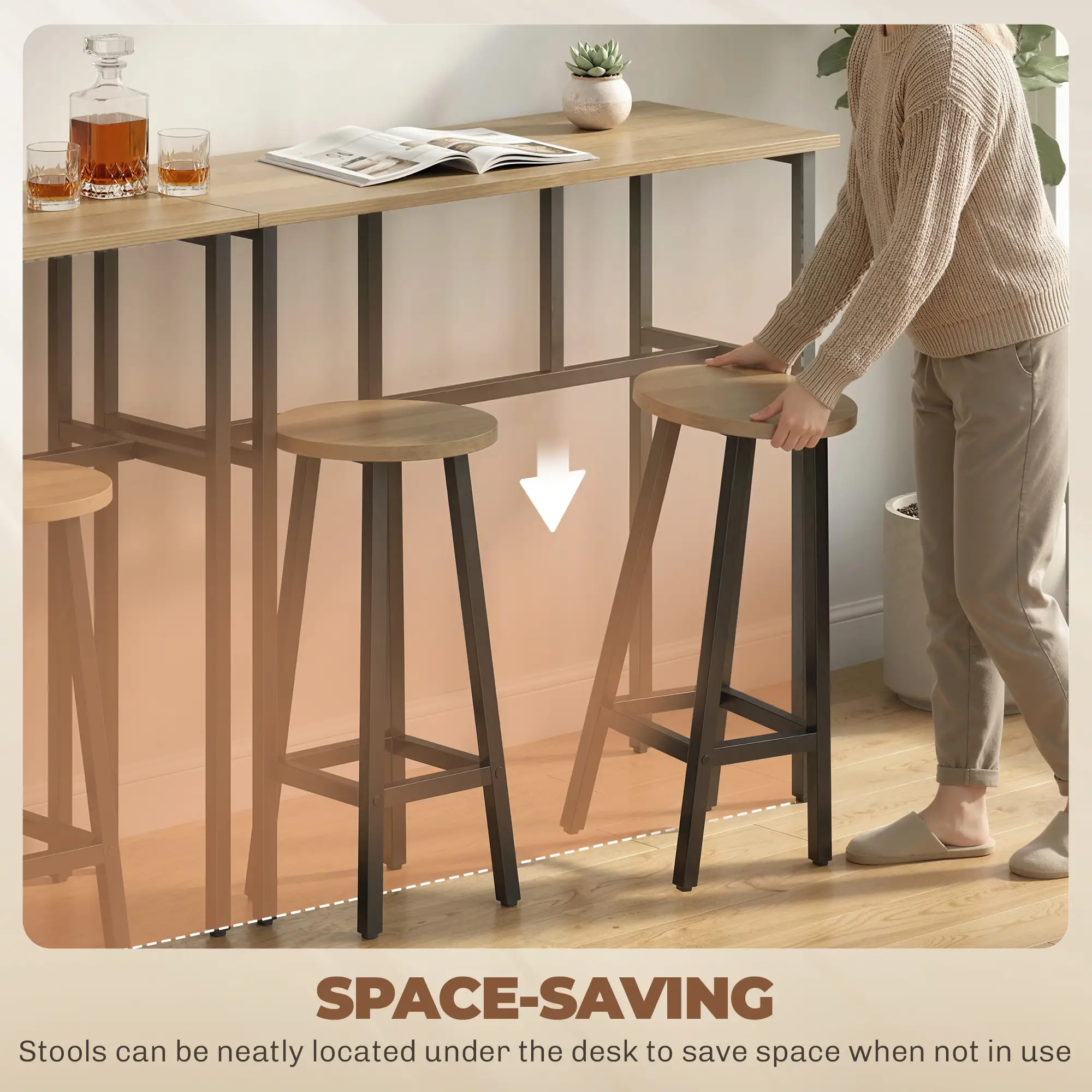Bar Table Set of 6, Grey-Brown - Image 5