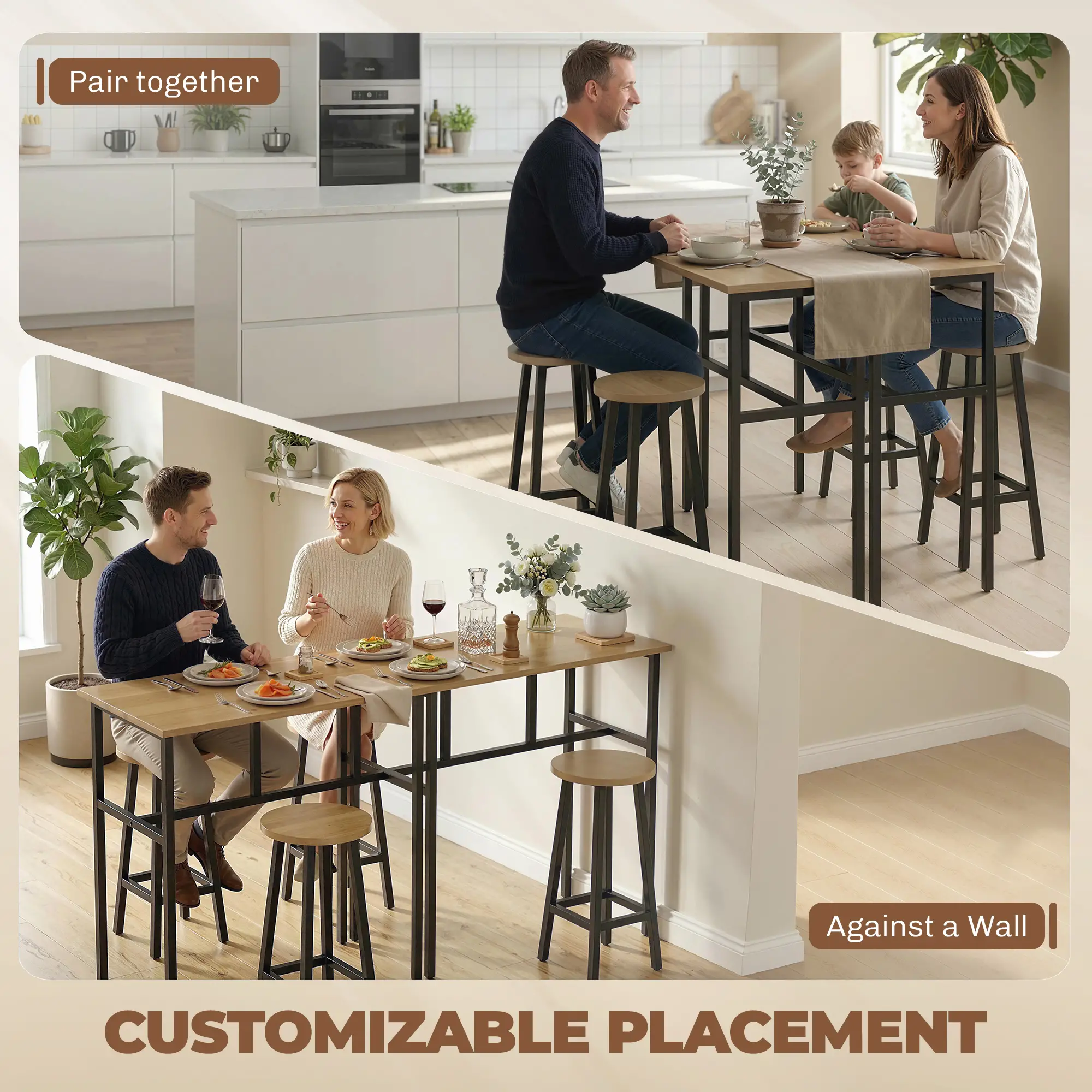 Bar Table Set of 6, Grey-Brown - Image 6