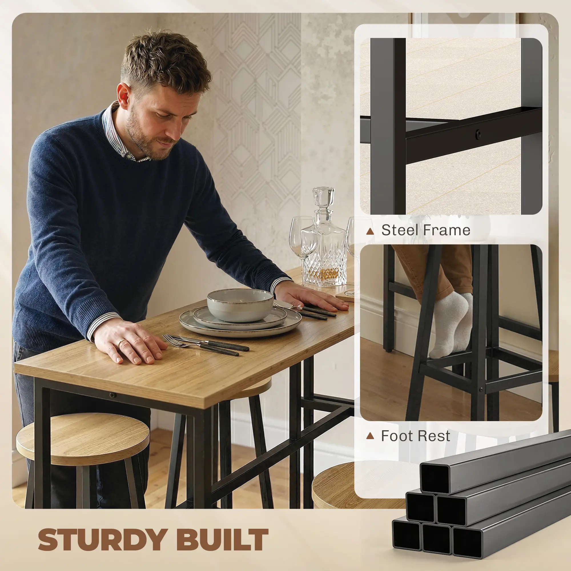Bar Table Set of 6, Grey-Brown - Image 7