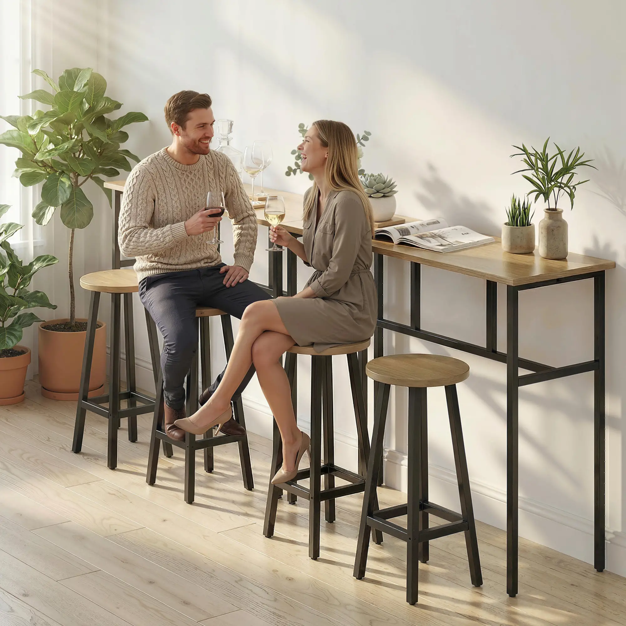Bar Table Set of 6, Grey-Brown - Image 8