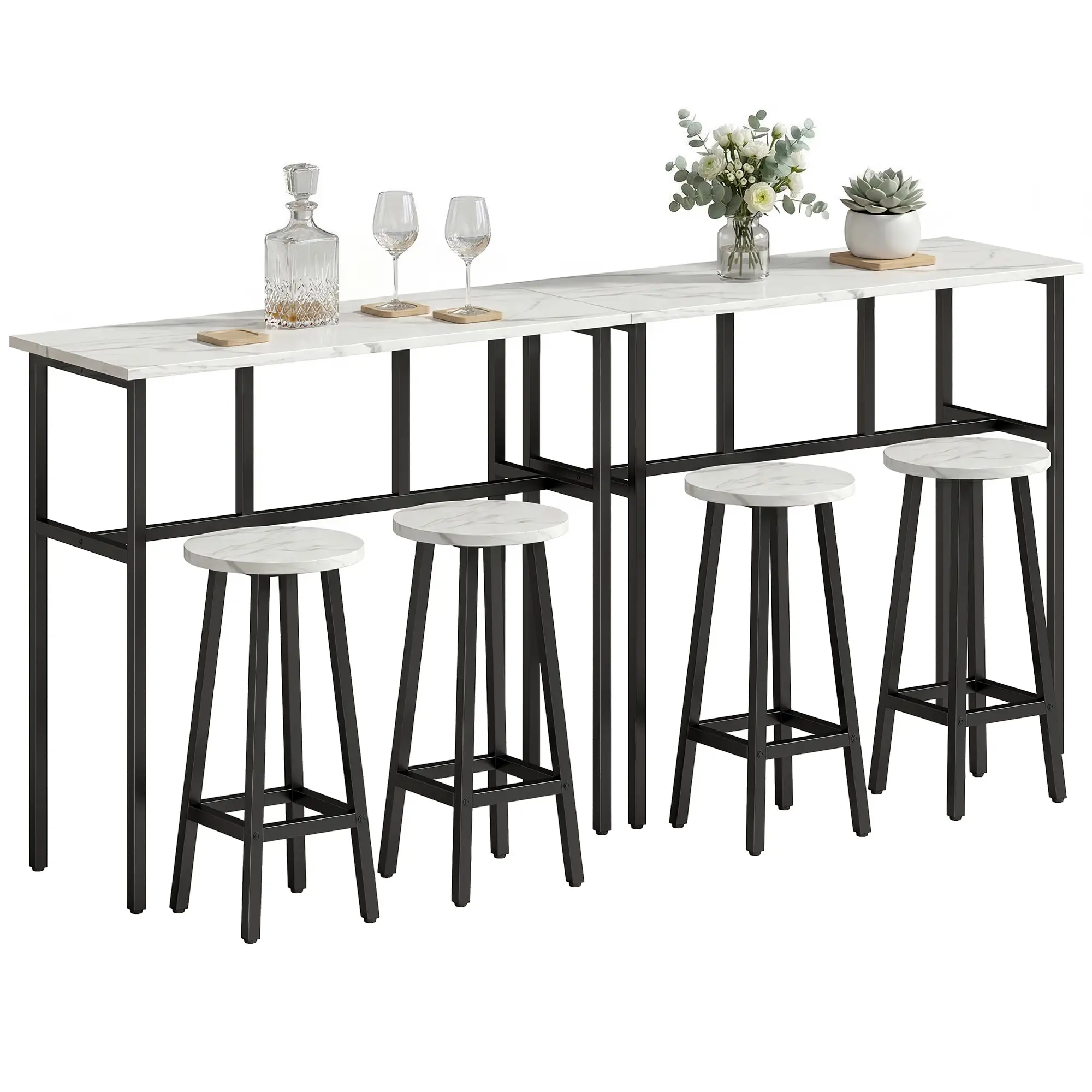 Bar Table Set Of 6, White Marble Breakfast Table And 4 Stools, White - Image 10