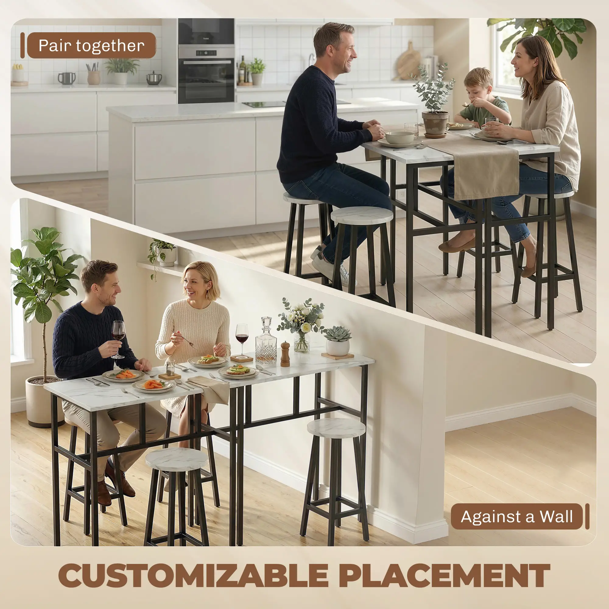 Bar Table Set Of 6, White Marble Breakfast Table And 4 Stools, White - Image 6