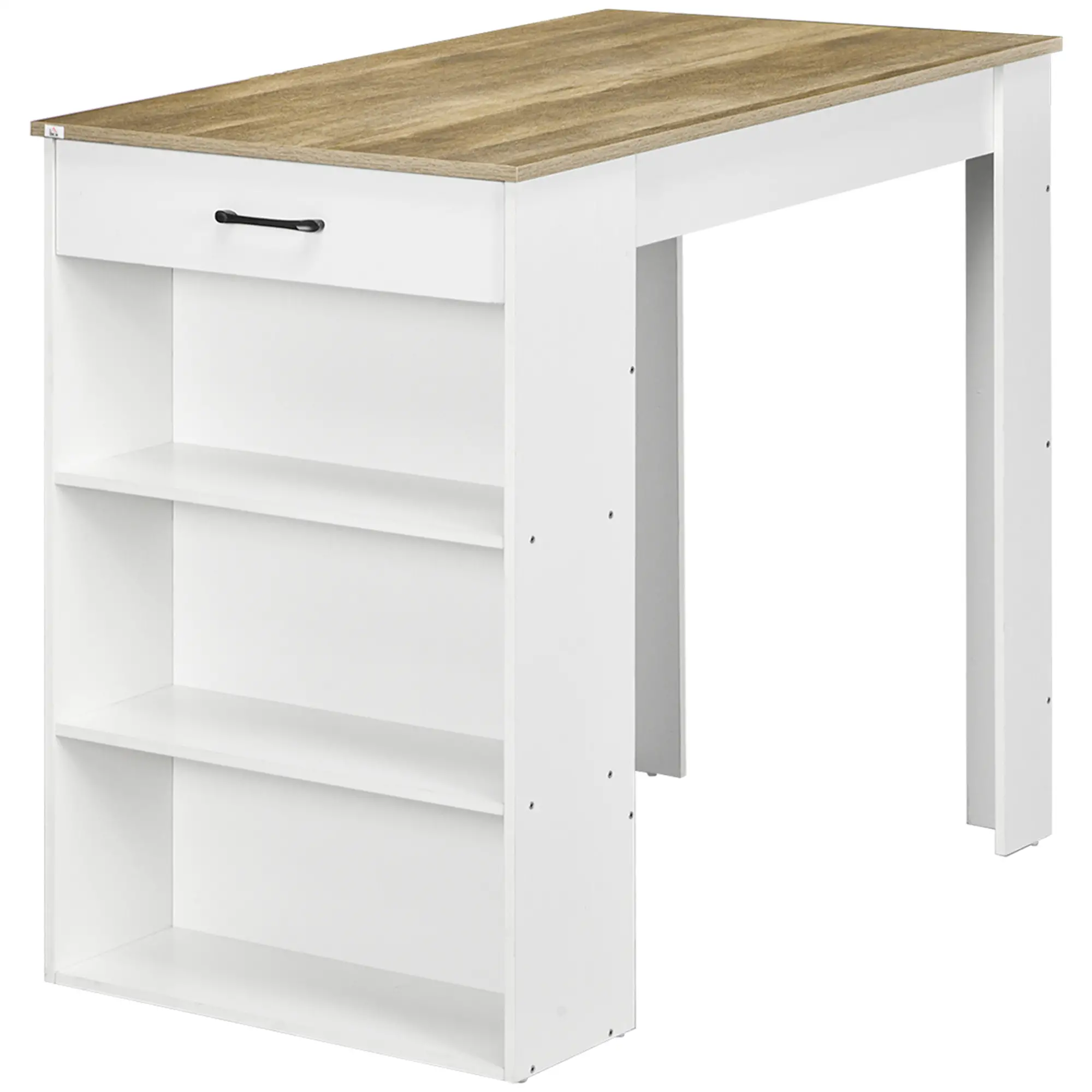Bar Table with Drawer, 3 Shelves, High Top Pub Table, Grey - Image 11