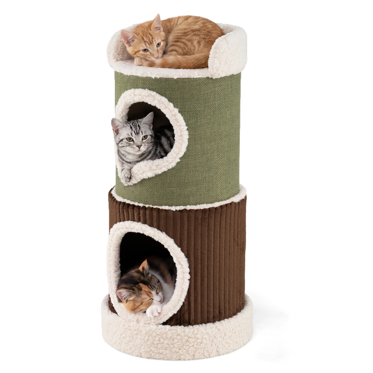 Barrel Cat House with Top Perch & Double Condos, Green