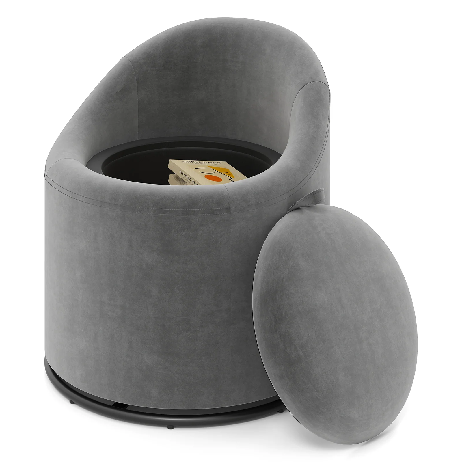 Barrel Chair With Storage, 360° Swivel Upholstered Vanity Chair, Gray - Image 5