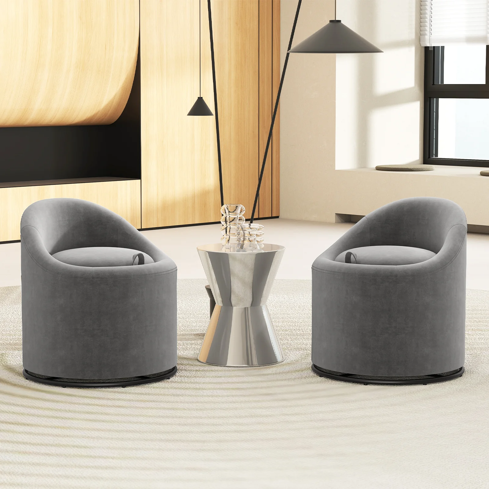 Barrel Chair With Storage, 360° Swivel Upholstered Vanity Chair, Gray - Image 7