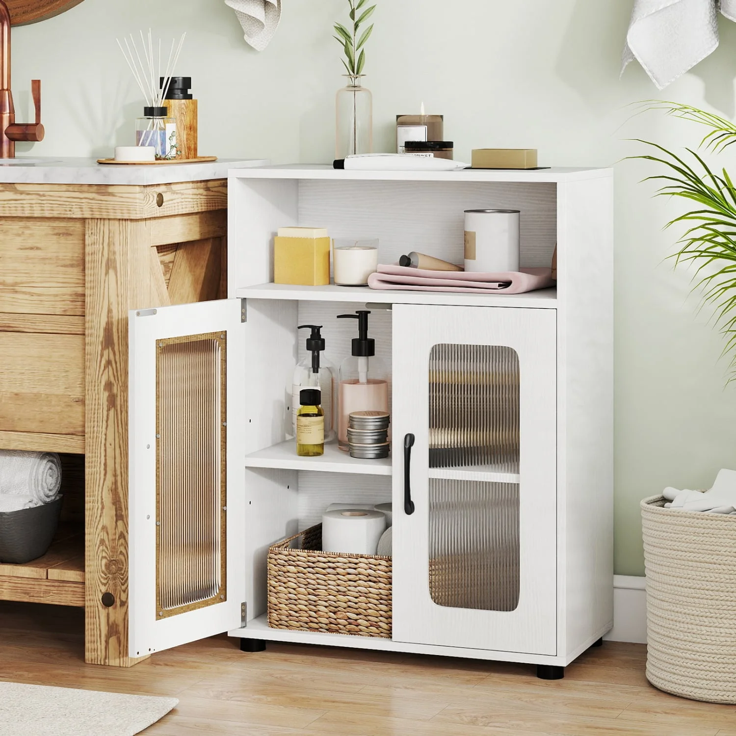 Bathroom Cabinet, 2 Doors, 3-Level Adjustable Shelf, White - Image 2