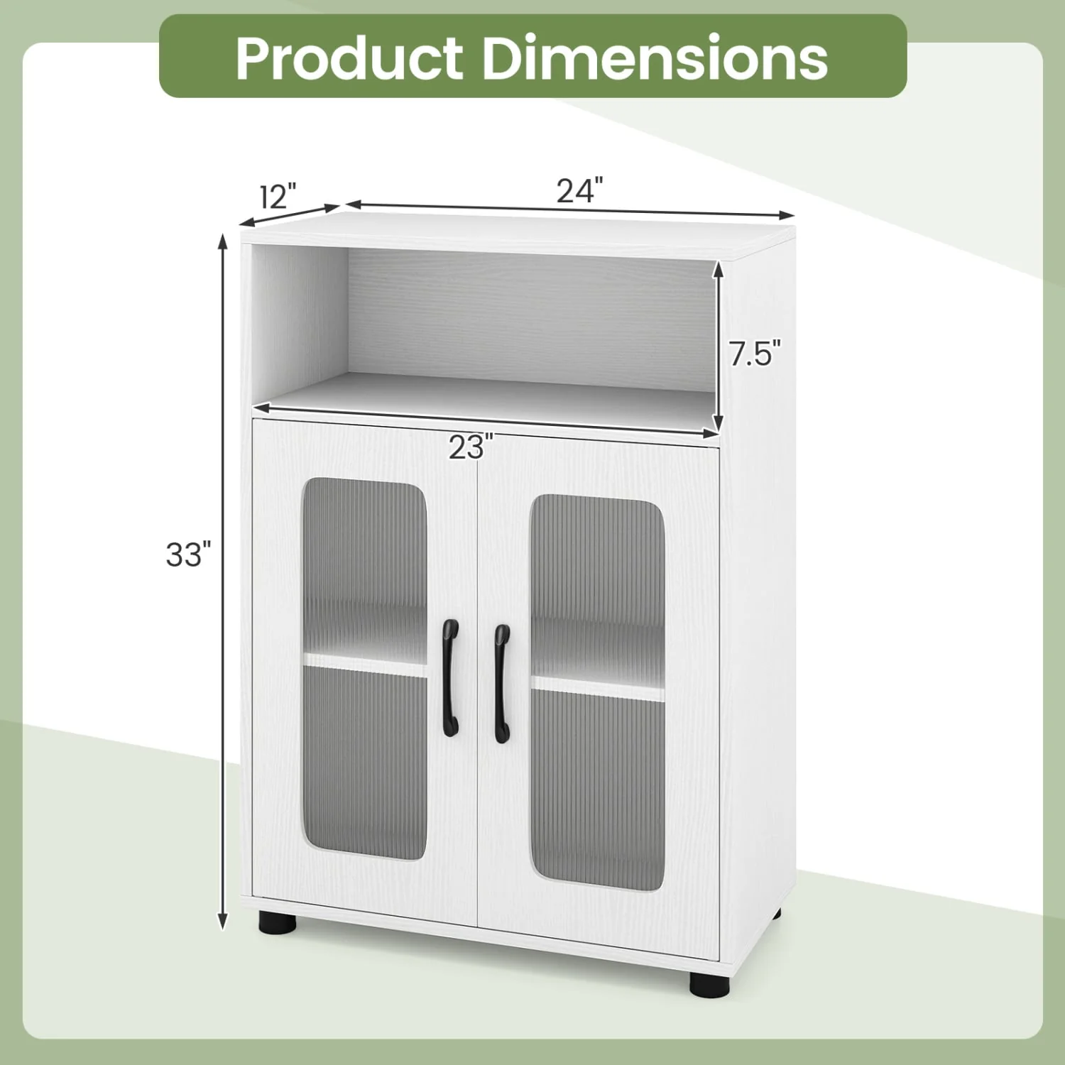 Bathroom Cabinet, 2 Doors, 3-Level Adjustable Shelf, White - Image 5