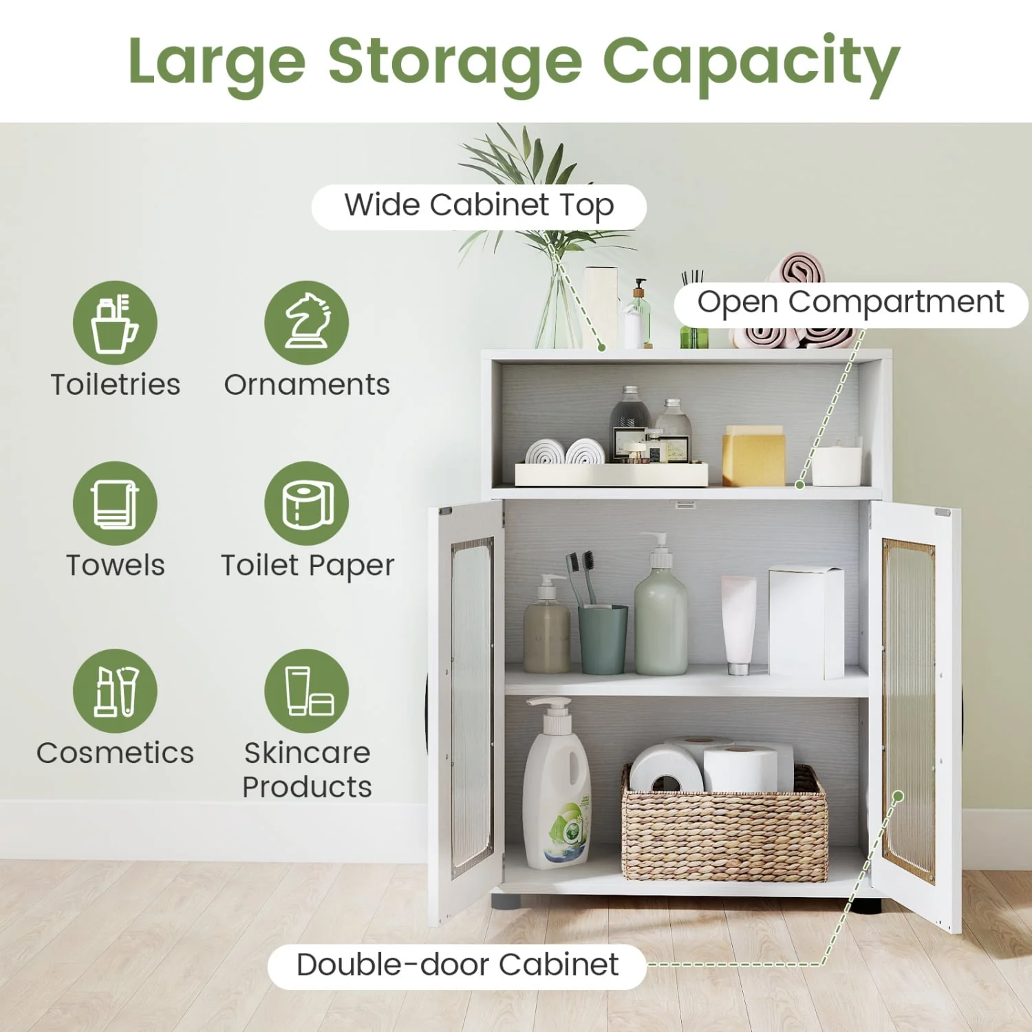 Bathroom Cabinet, 2 Doors, 3-Level Adjustable Shelf, White - Image 7