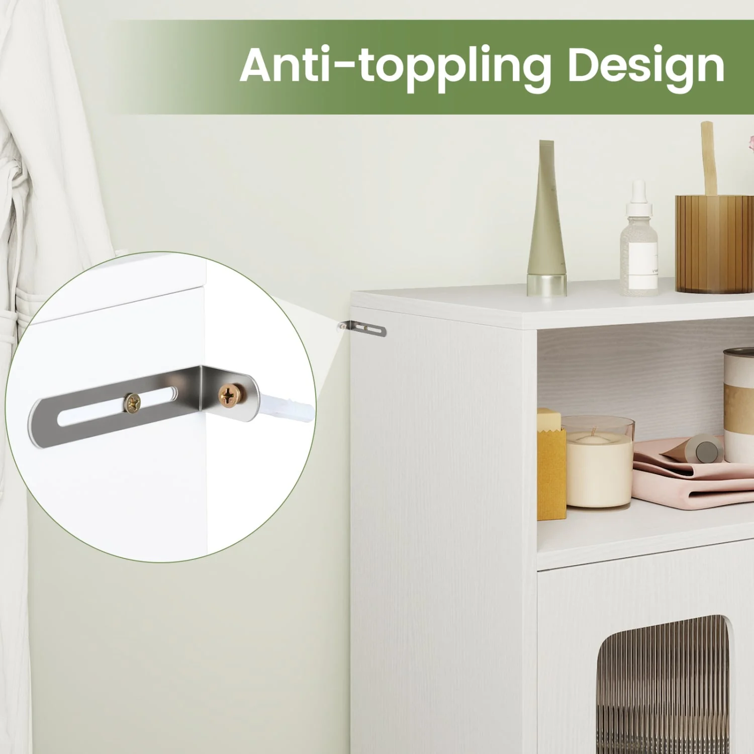 Bathroom Cabinet, 2 Doors, 3-Level Adjustable Shelf, White - Image 9