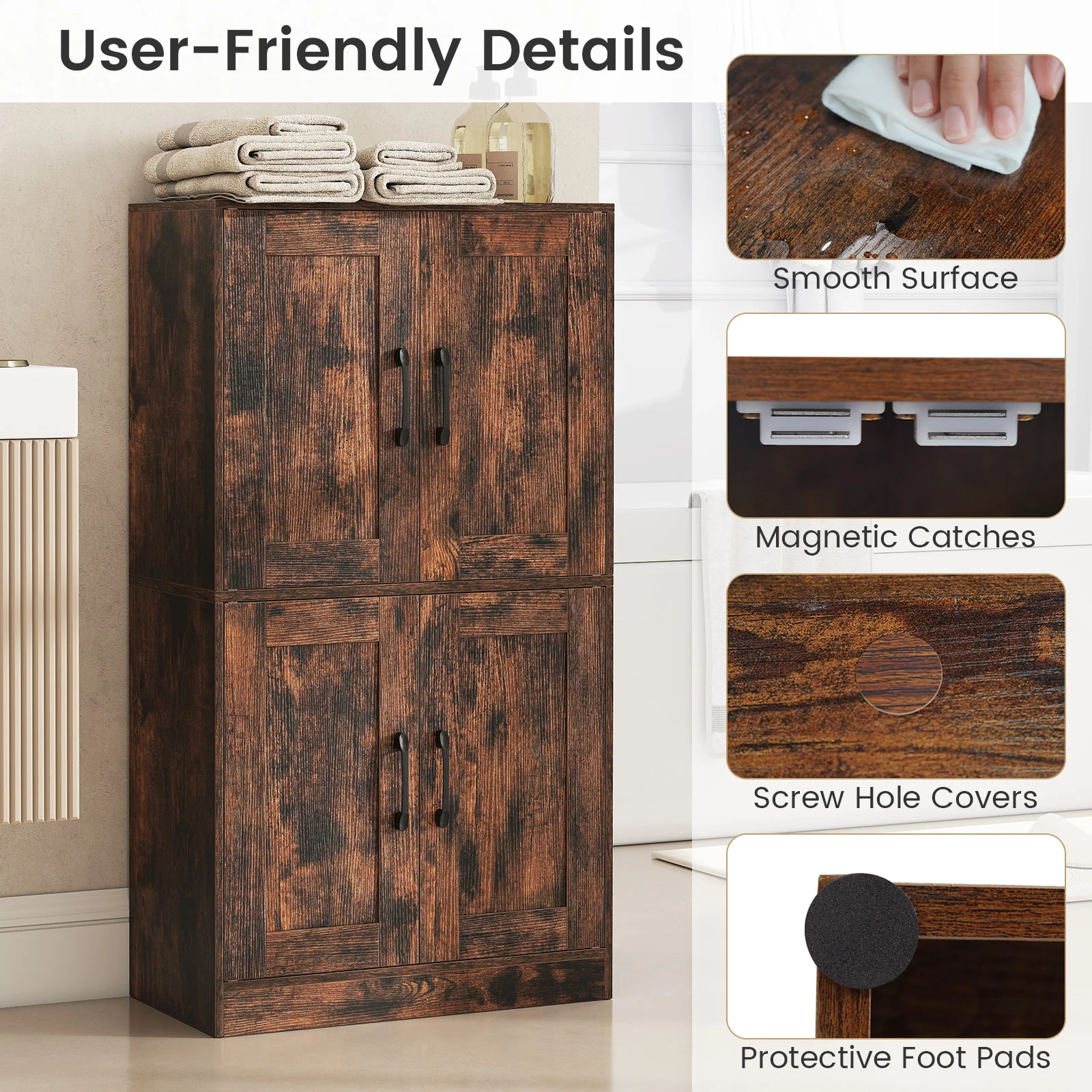 Bathroom Cabinet, 43.5 Inch, Doors, Adjustable Shelves, Rustic Brown - Image 10