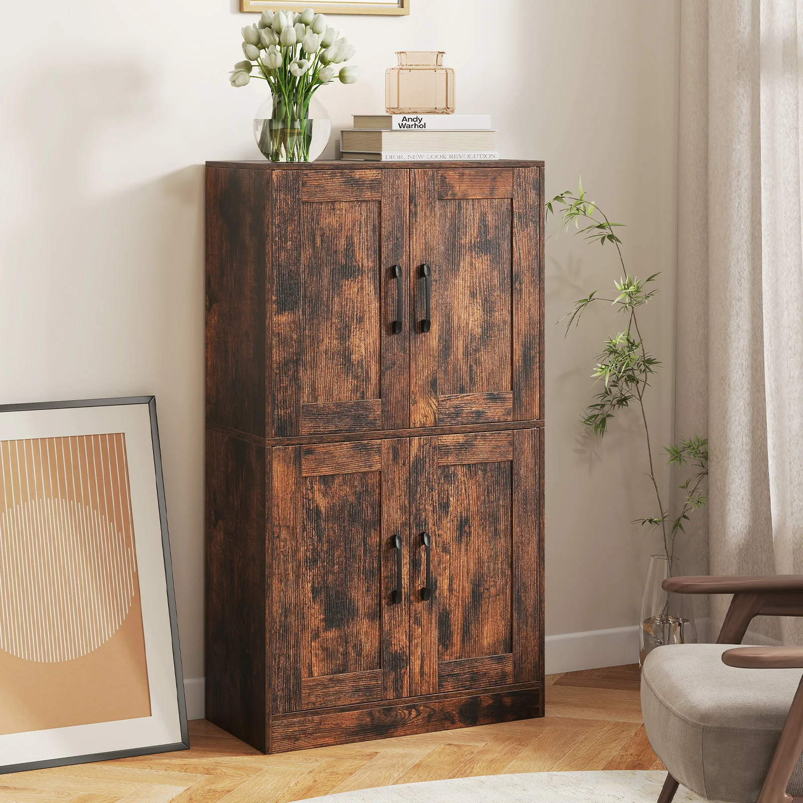 Bathroom Cabinet, 43.5 Inch, Doors, Adjustable Shelves, Rustic Brown - Image 3