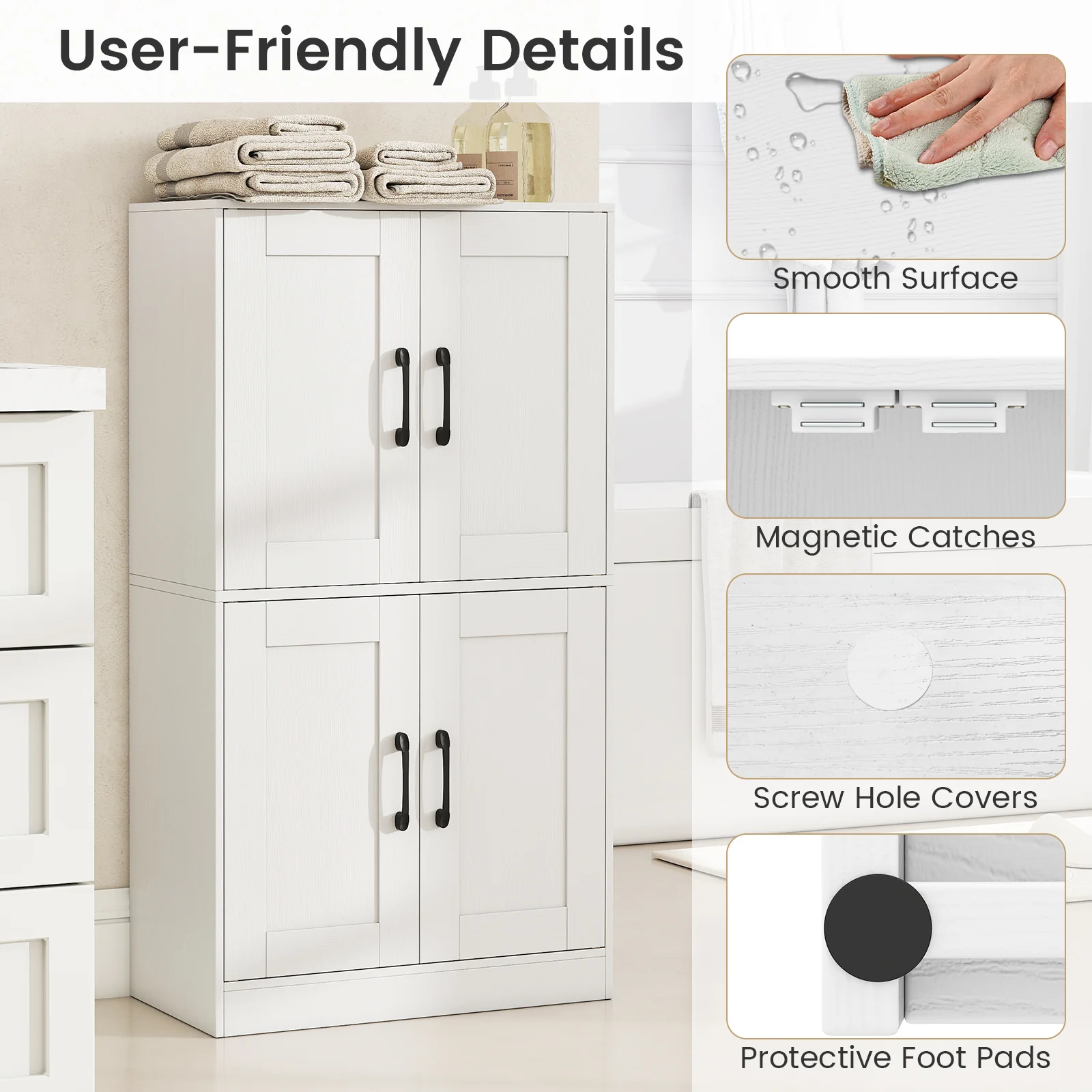 Bathroom Cabinet 43.5 Inch, Storage With Doors, Adjustable Shelves, White - Image 10