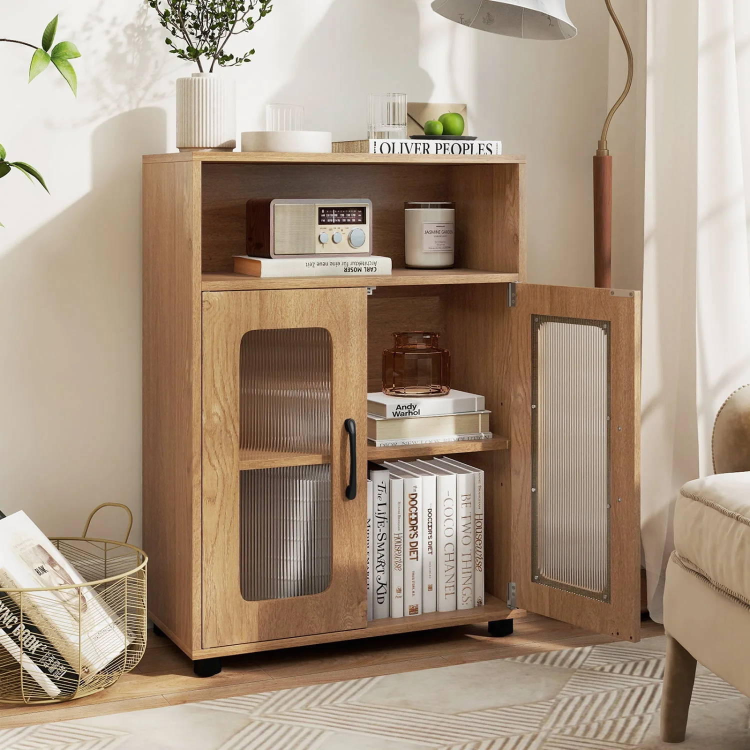 Bathroom Cabinet Freestanding Cabinet with 2 Doors and 3-Level Adjustable Shelf, Natural - Image 6